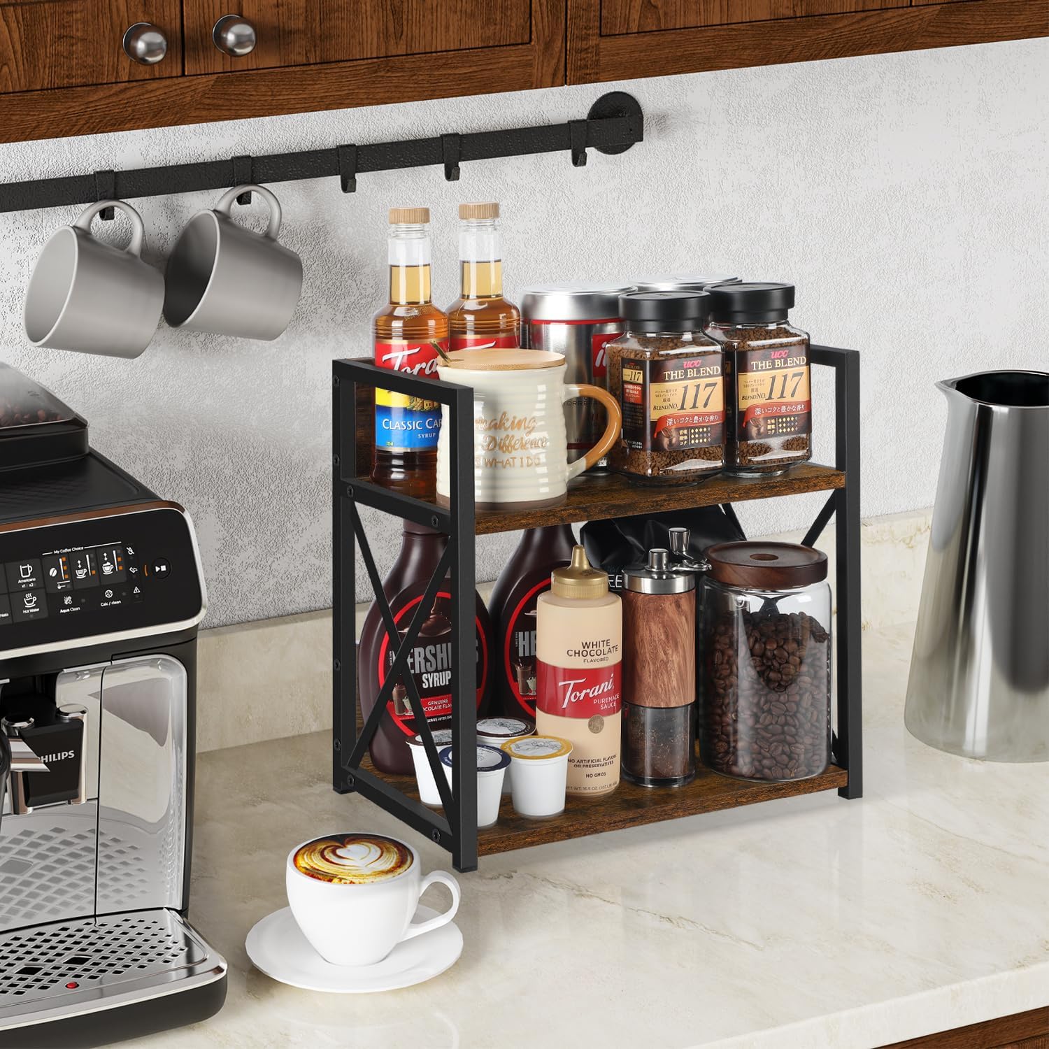YINMIT Countertop Shelf Organizer,Coffee Bar Accessories,Spice Rack,Coffee Counter Shelf,2 Tier Coffee Organizer