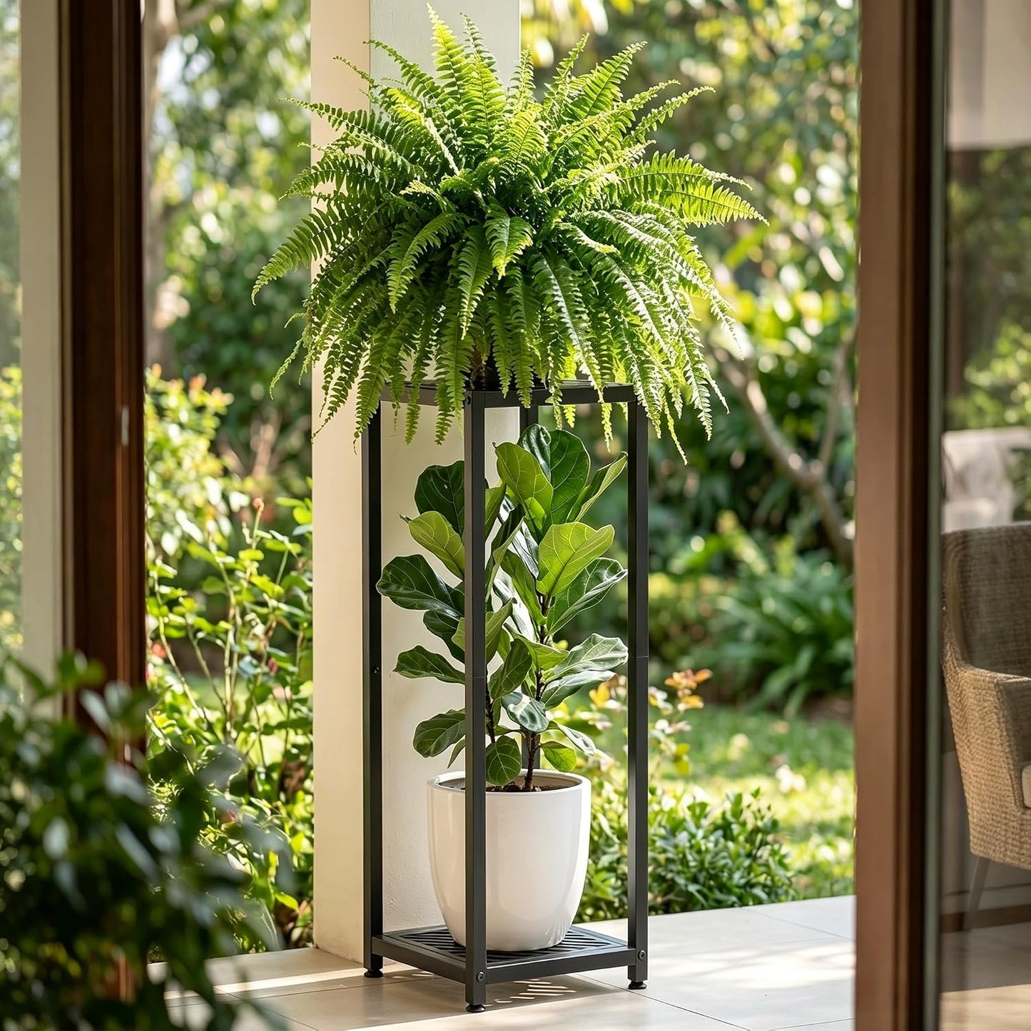 TOSKING 2-Tier Tall Plant Stand Indoor, 30-Inch Modern Metal Shelf, Black | Heavy-Duty Design, Corner Flower Shelf