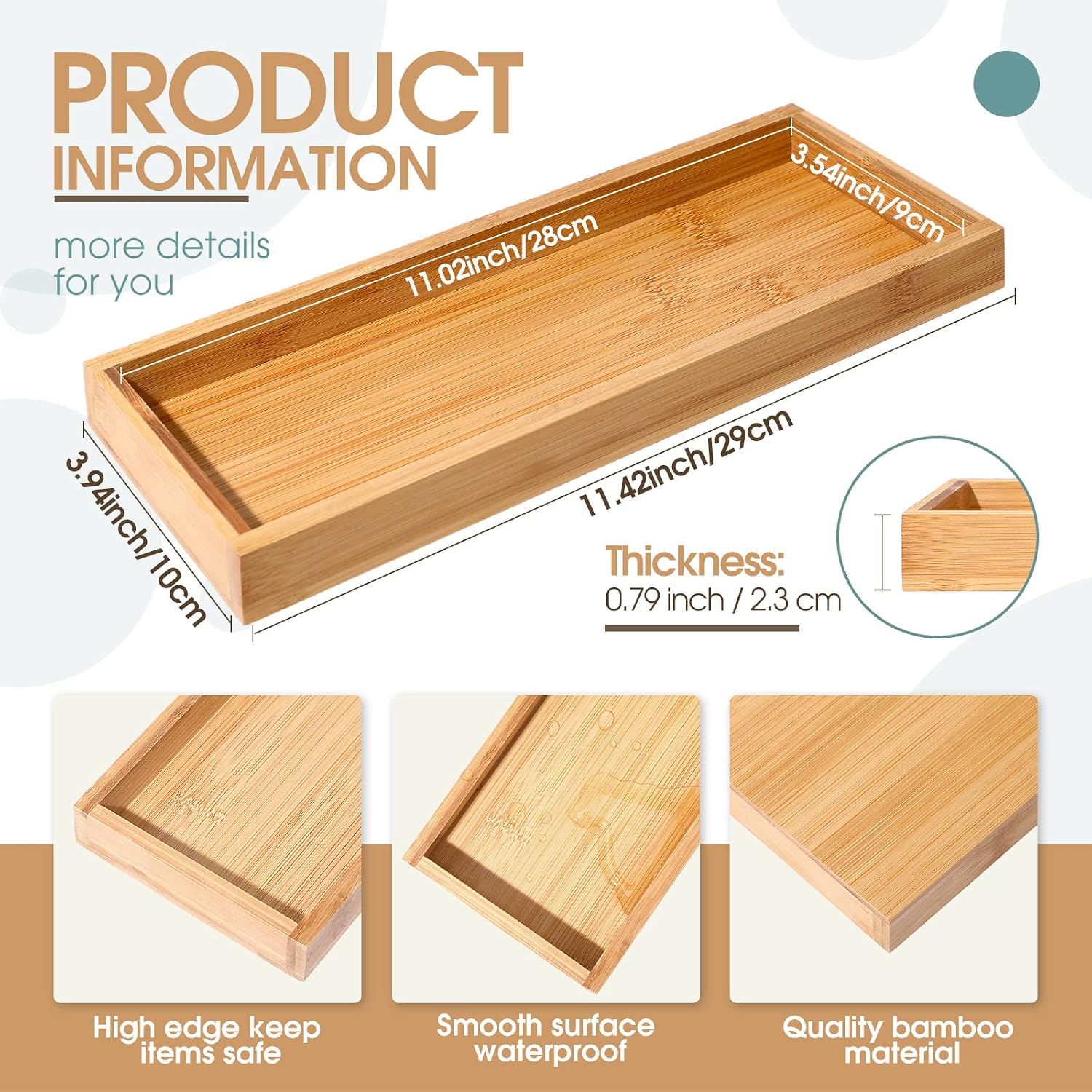 Bamboo Vanity Trays / Rectangle Style / Set of 3