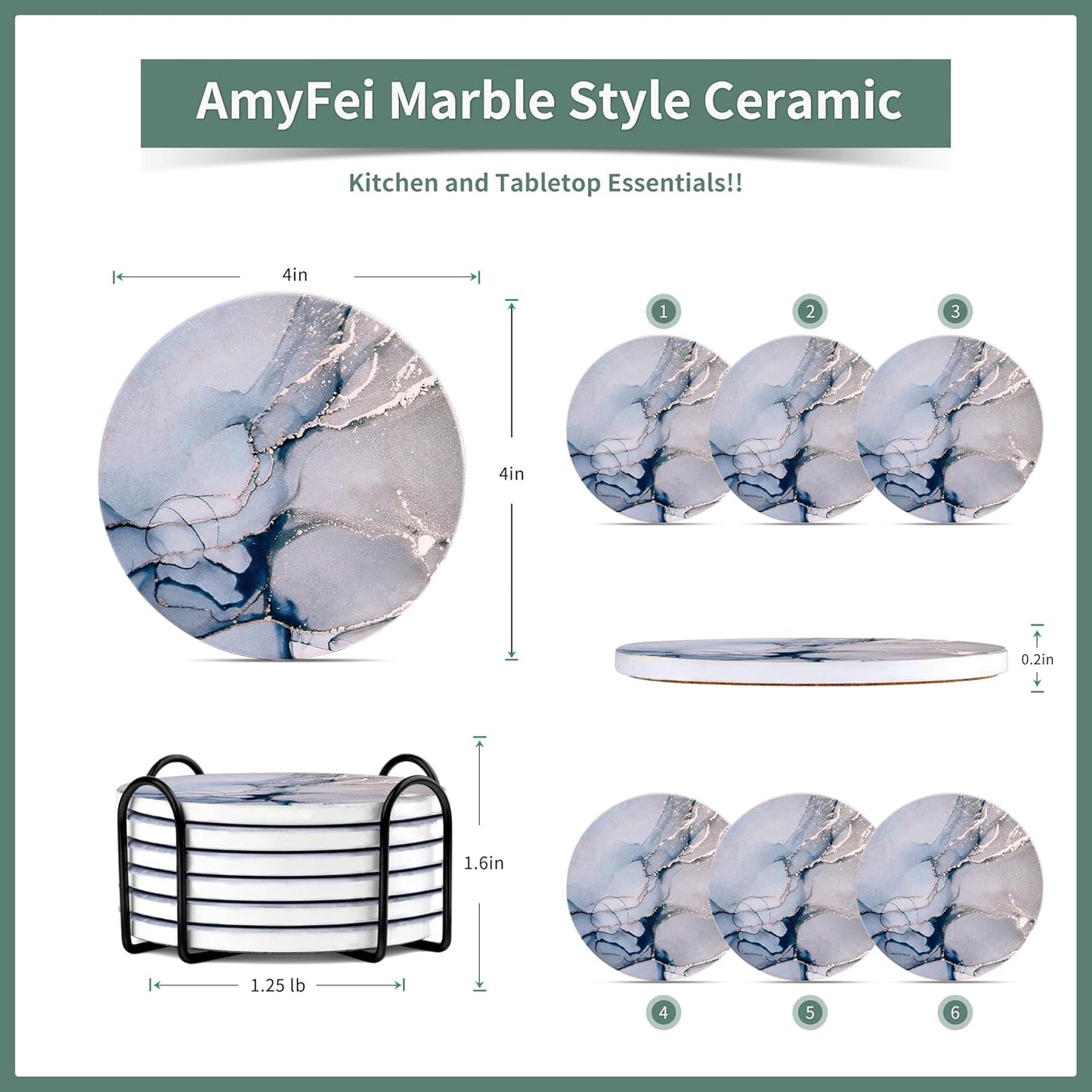 Crystal Ceramic Marble / C19 / Blue / 4 Inch / Set of 6