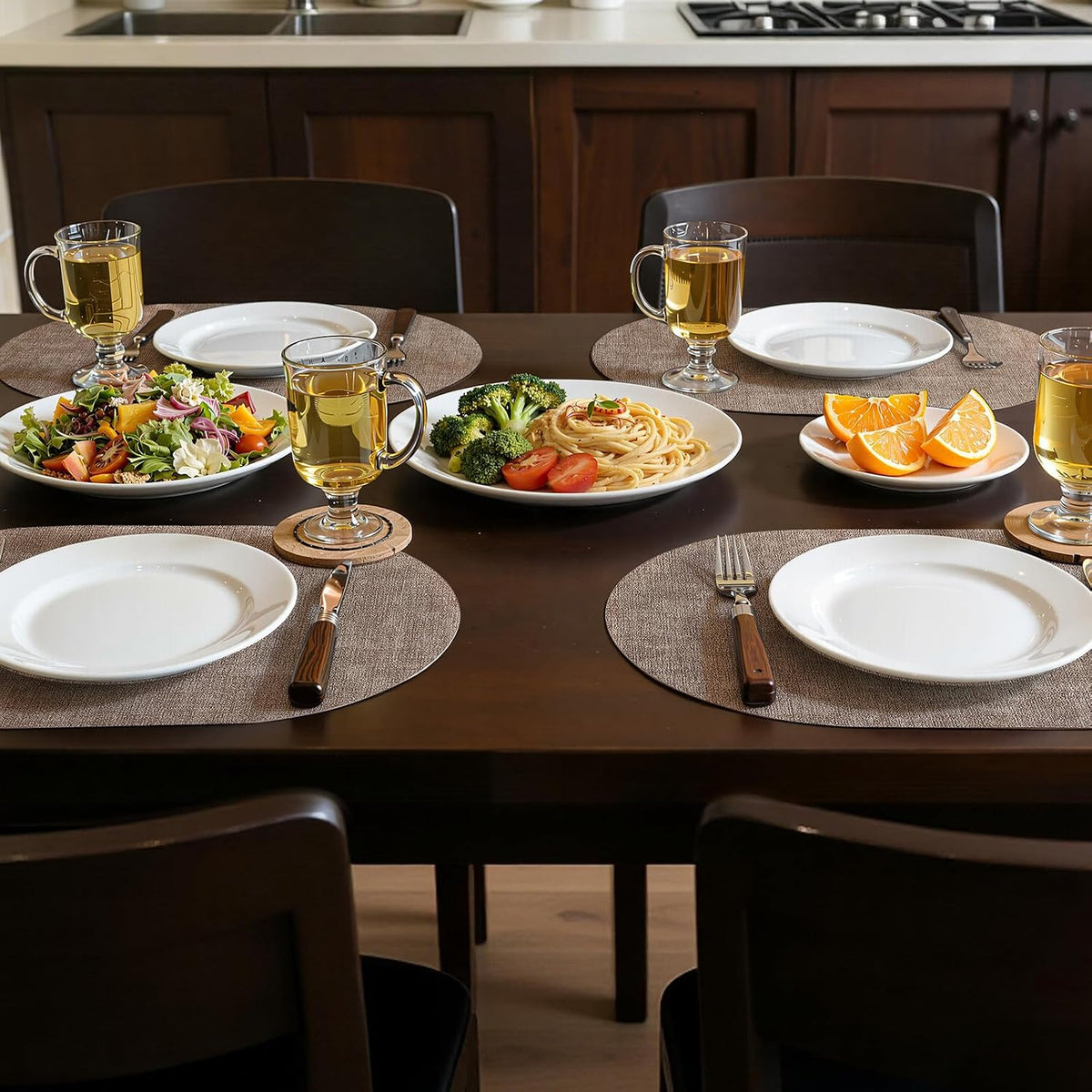 Placemats Set of 4, 11.8 x 17 Inch, Light Brown | Heat Resistant Oval Faux Leather Place Mats, Waterproof Wipeable
