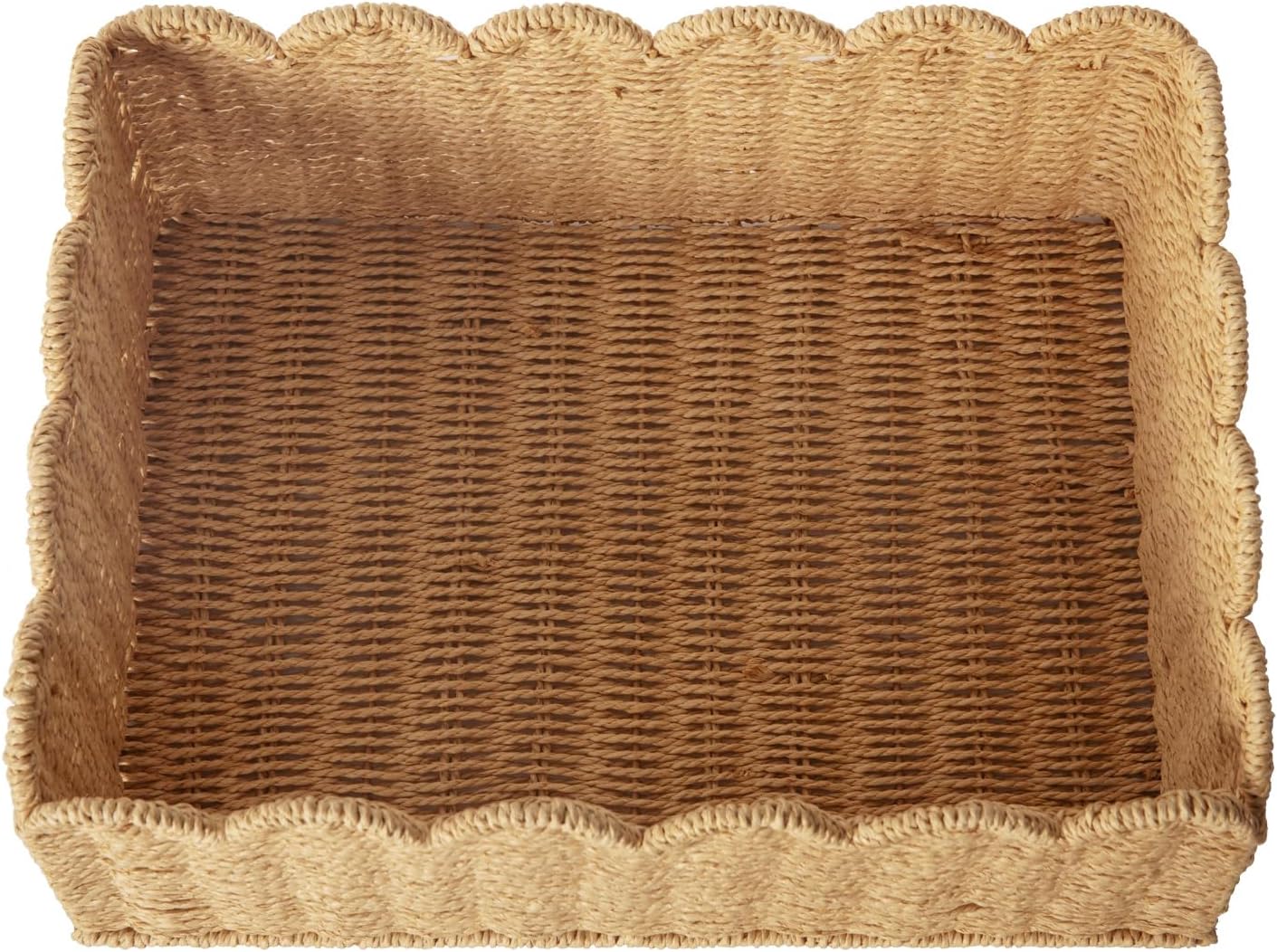 Scalloped Basket / Hand Woven Baskets / Light Brown / M