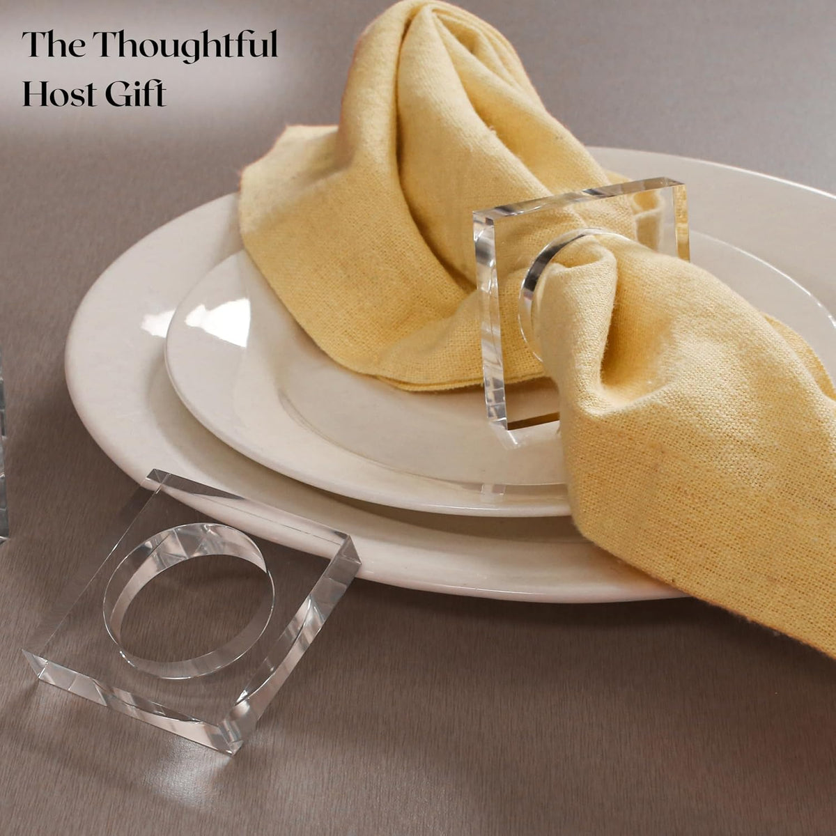 Acrylic Square Napkin Rings, Beveled, 12-Pack, Clear | Premium clear acrylic, 2.25x2.25x0.5 in each, glossy