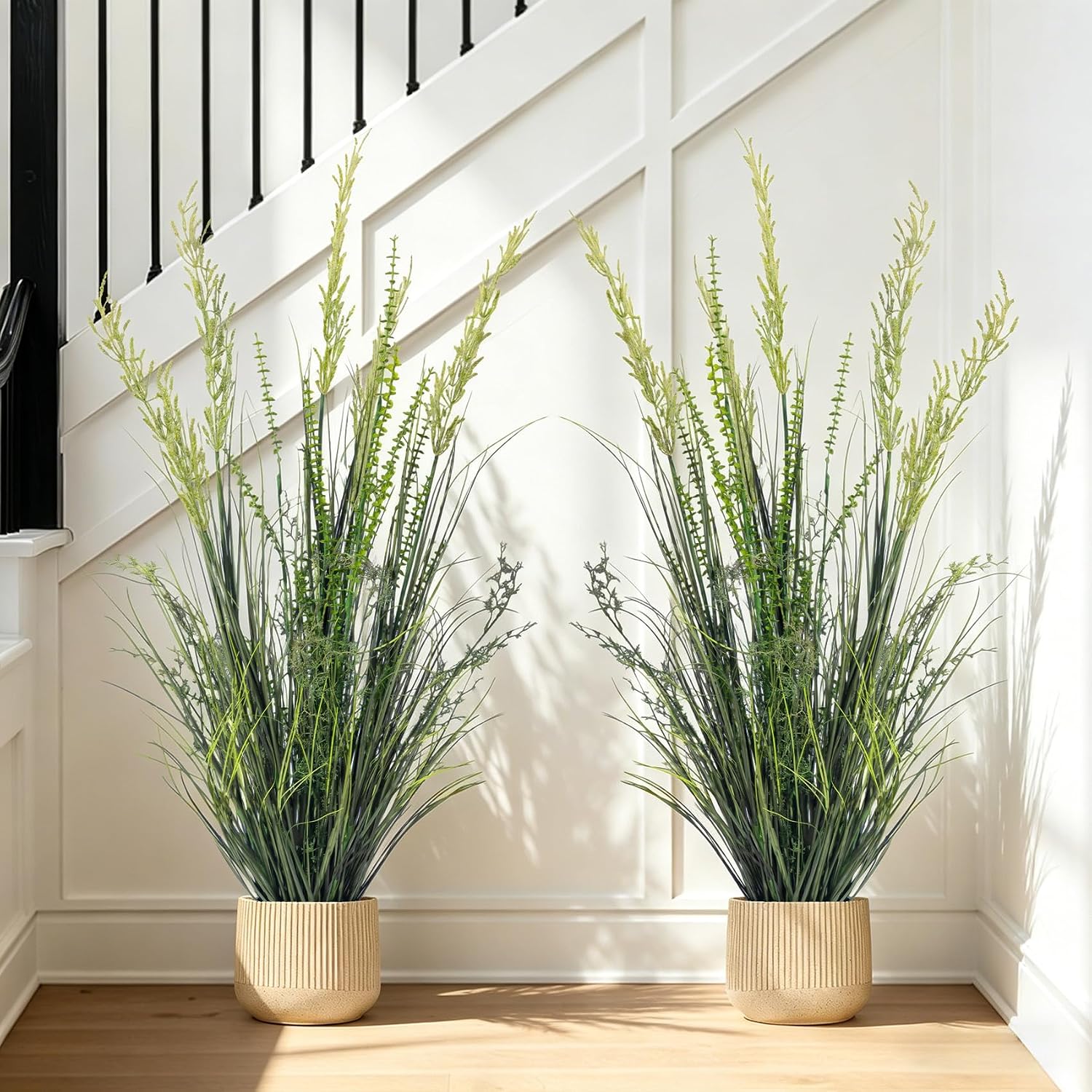 Faux Plastic plantas Synthetic Pampas Grass Indoor Outdoor Realistic Floor / 4FT / Green / Set of 2