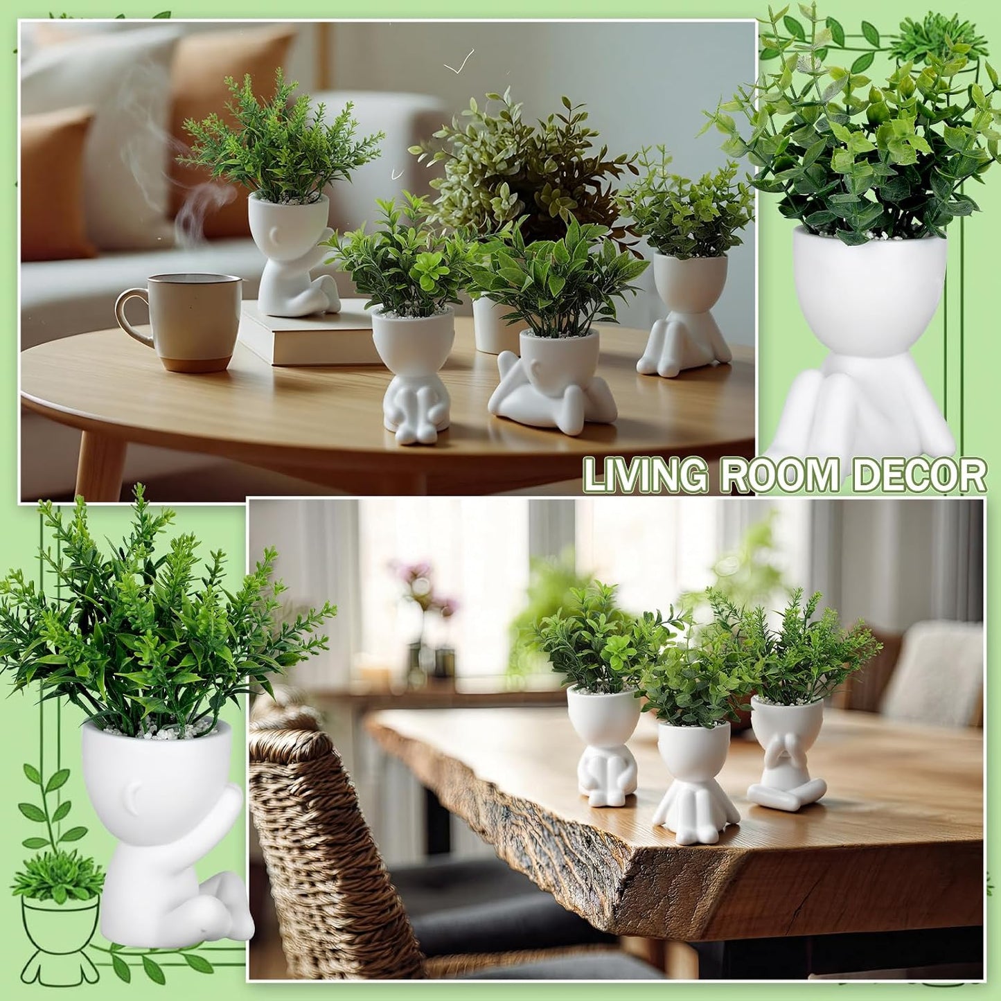 4 Packs Creative Fake Plants in Playful Human Shaped Pots Vase Desk Decor Mini / Greenery / Set of 4