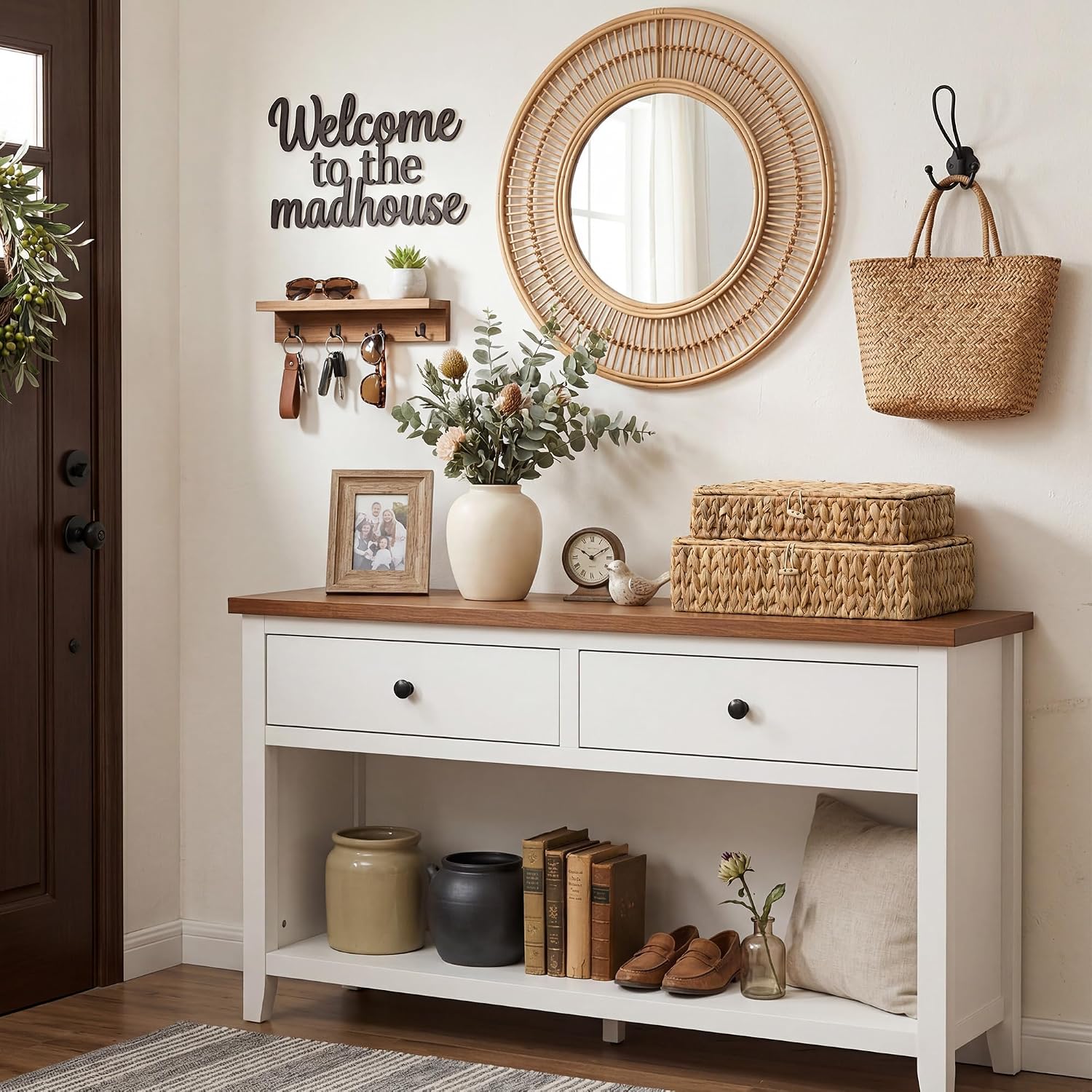 Wicker Basket / Flat Wicker Storage Bins / Natural