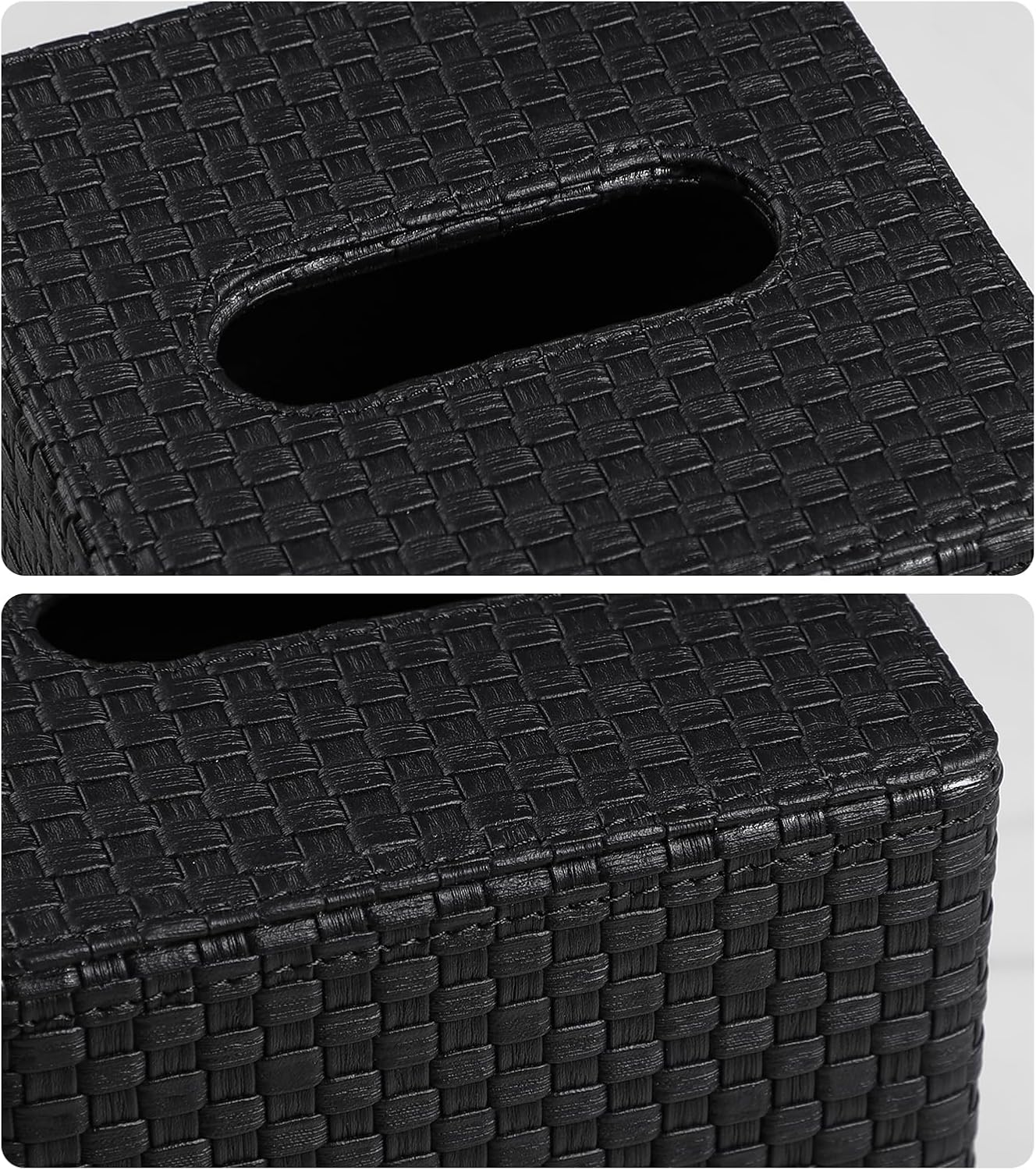Square Tissue Box Cover / Black Woven Pattern