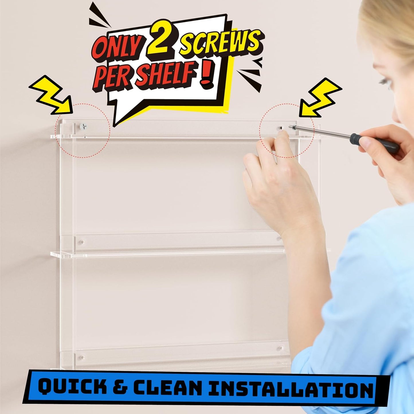 WINKINE Wall Display Shelves Compatible with 21 Funko Pop in Box, Easy Install - Only 2 Screws per Shelf, Acrylic