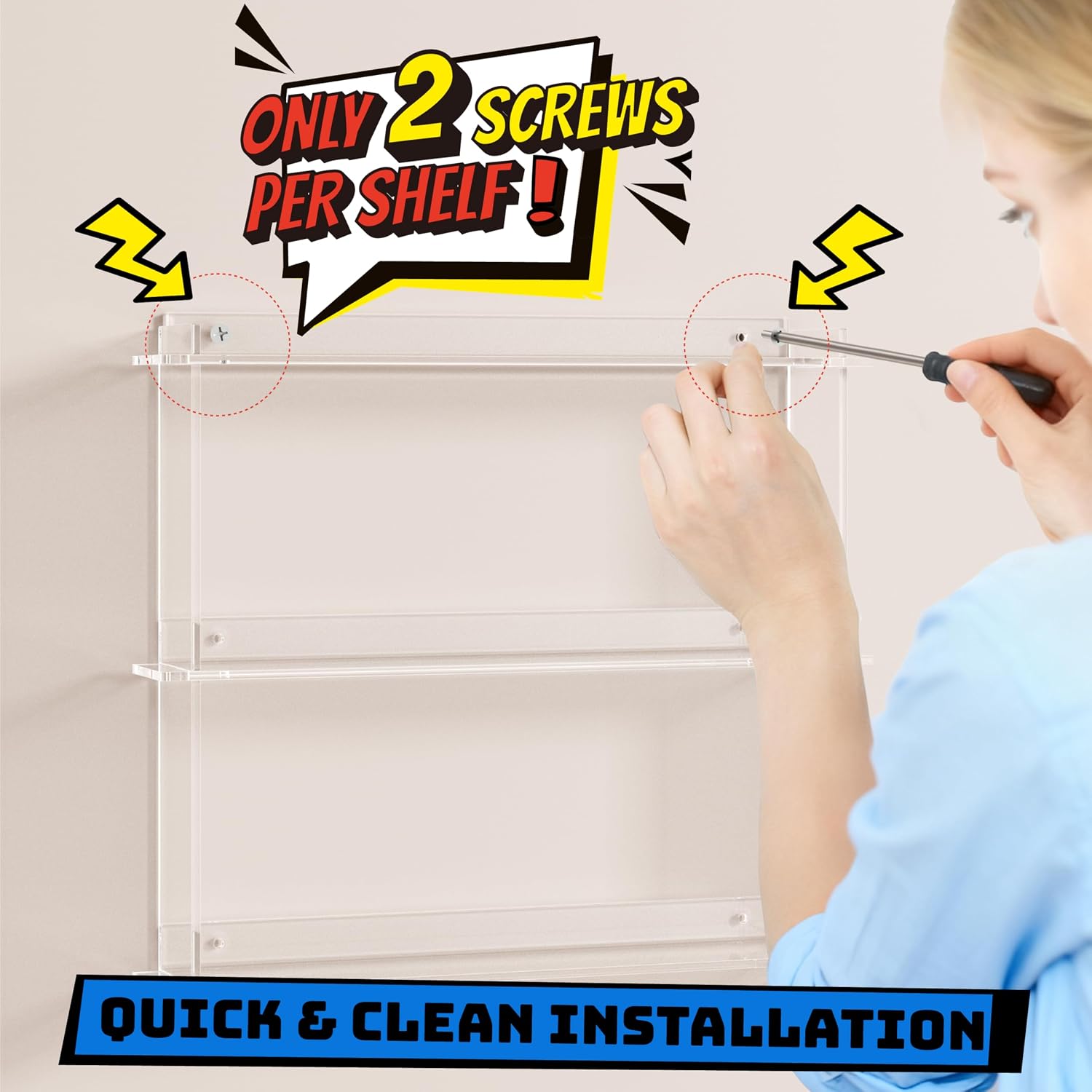 WINKINE Wall Display Shelves Compatible with 21 Funko Pop in Box, Easy Install - Only 2 Screws per Shelf, Acrylic