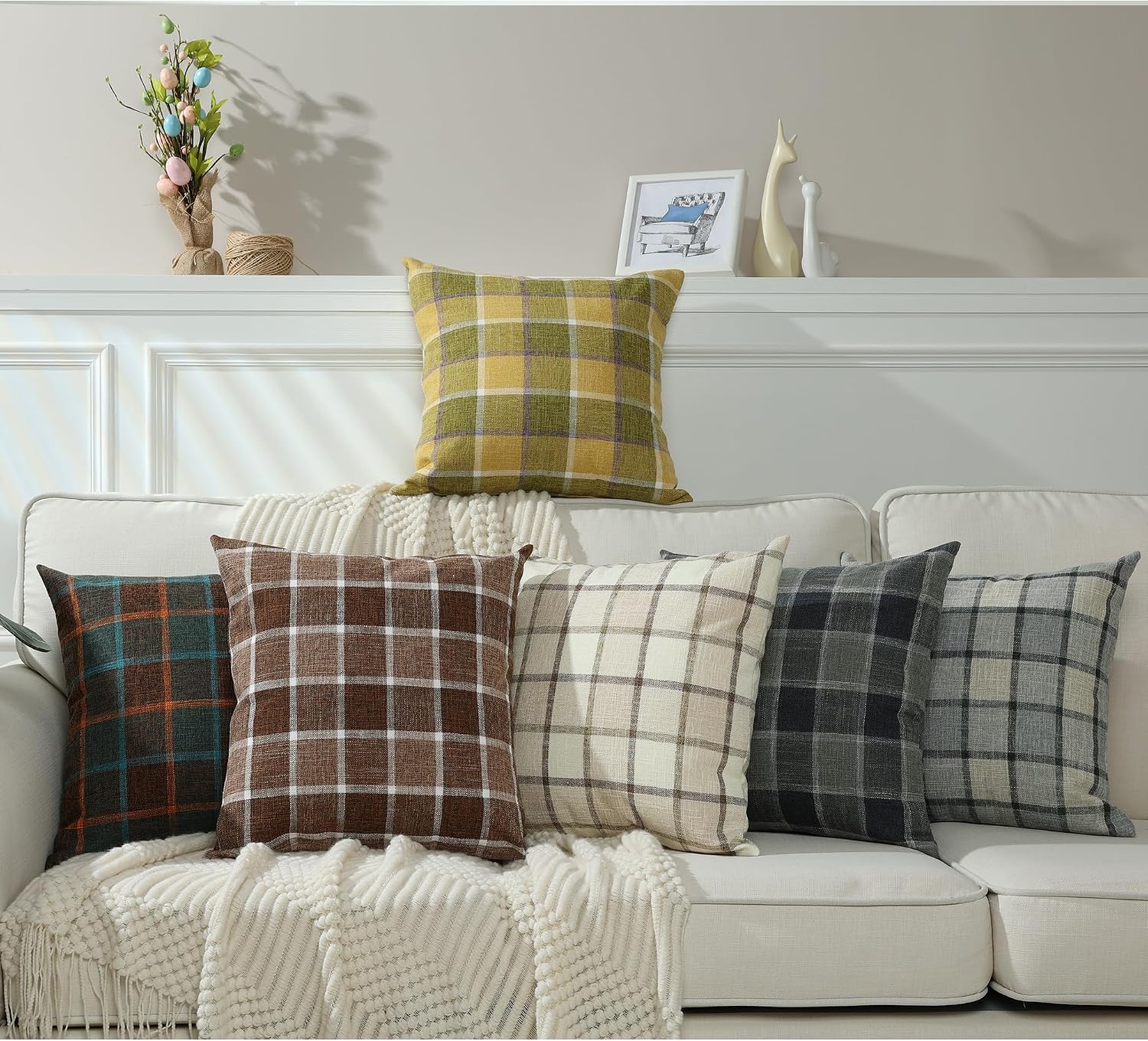 Farmhouse Plaid Decorative Cushion Covers / 22 x 22 / Check-light Grey / Set of 2