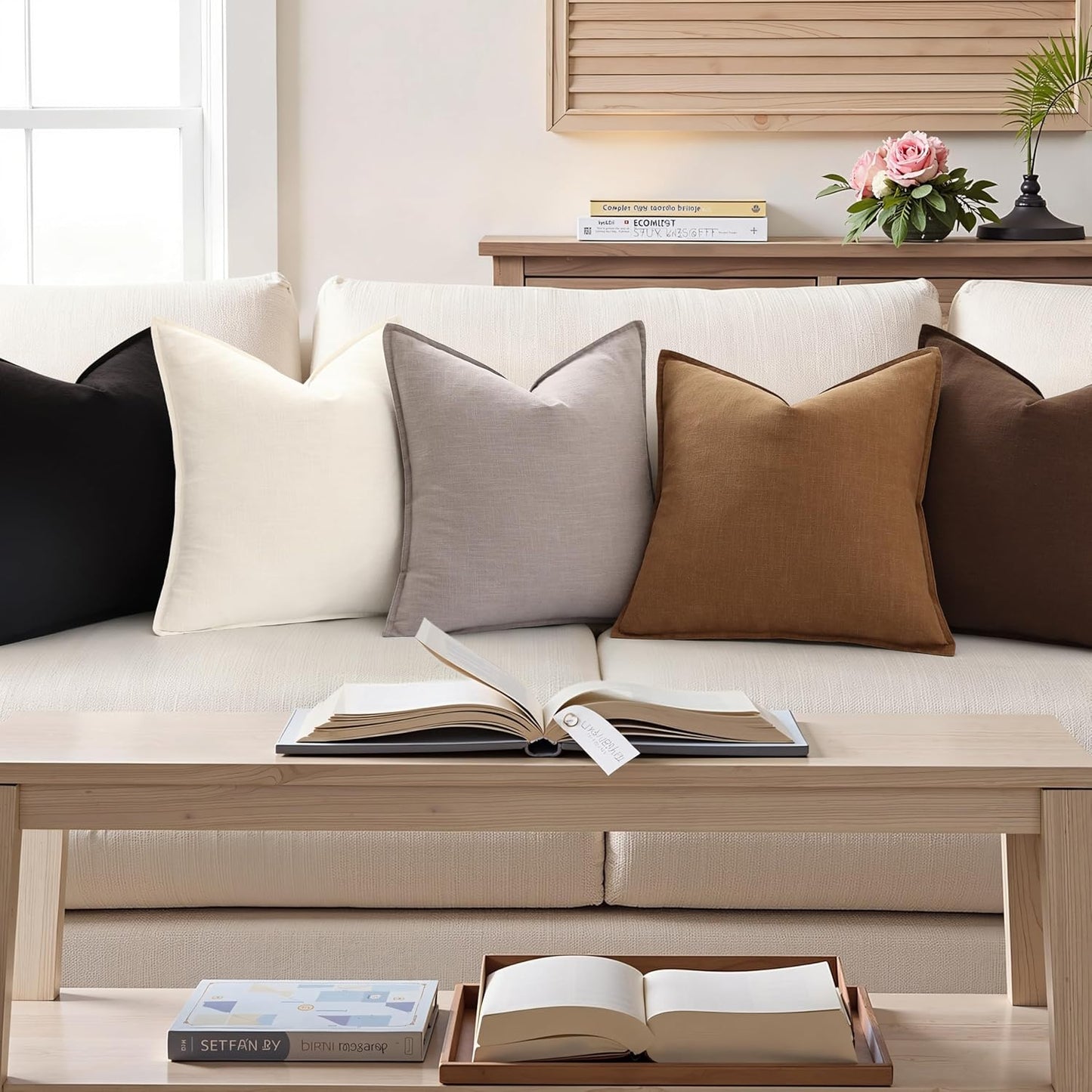 Fall Decorative Linen Throw Pillow Covers Pillow Covers / Black / 18 x 18 / Set of 2