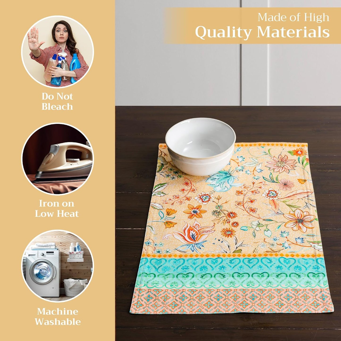 Maison d' Hermine Placemats Set of 4 Reusable 100% Cotton (13"x19") | Cloth Place Mats Washable Table Mats for Kitchen