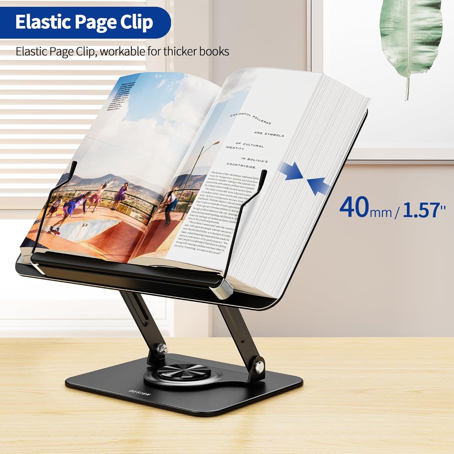 BESIGN BS02 Book Stand for Reading, Adjustable Book Holder, Ergonomic Laptop Stand, Cookbook Stand, Recipe Book Holder