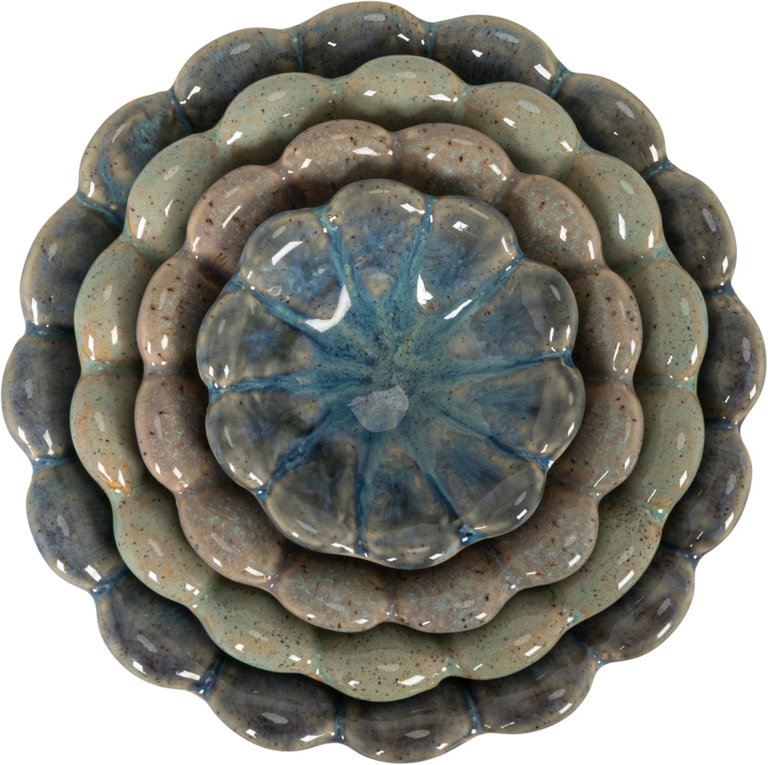4-Piece Stoneware Flower Shaped Bowl Set in Reactive Glaze / Pastel Tones