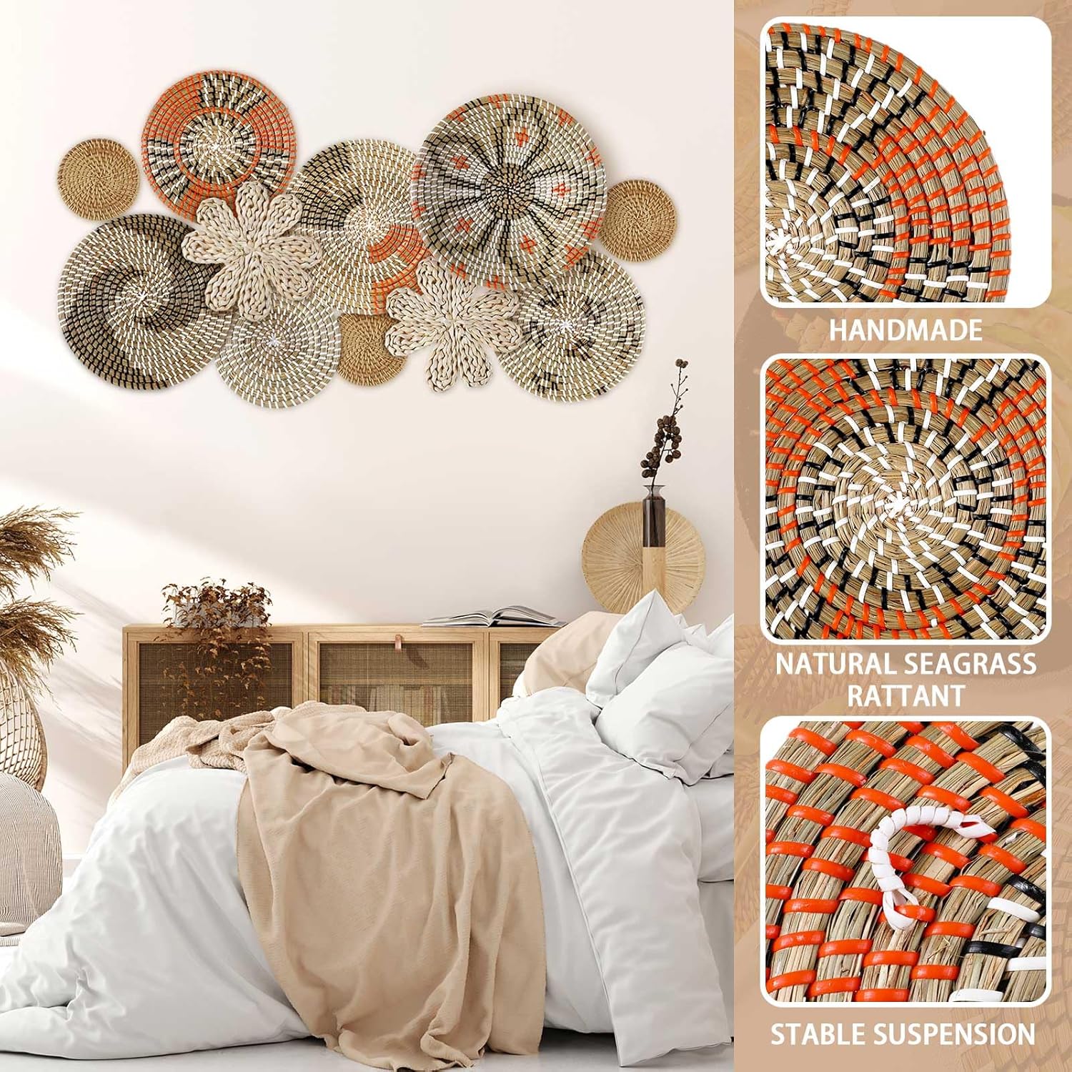 Boho Hanging Wall Basket Decor Handmade Woven Basket Wall Decorative Boho Wicker / Cute / Set of 11