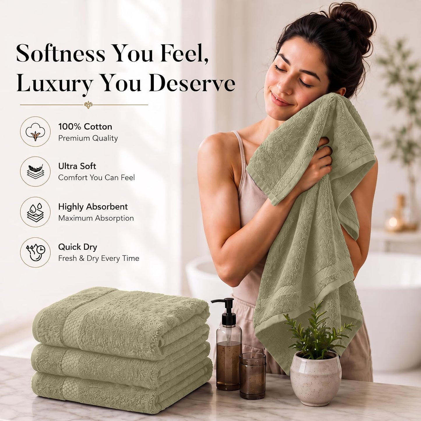 DAN RIVER 600 GSM Cotton Large Bath Towels Set of 4, 27 x 54 Inches, Beige | Larger & Lighter Weight Towels for