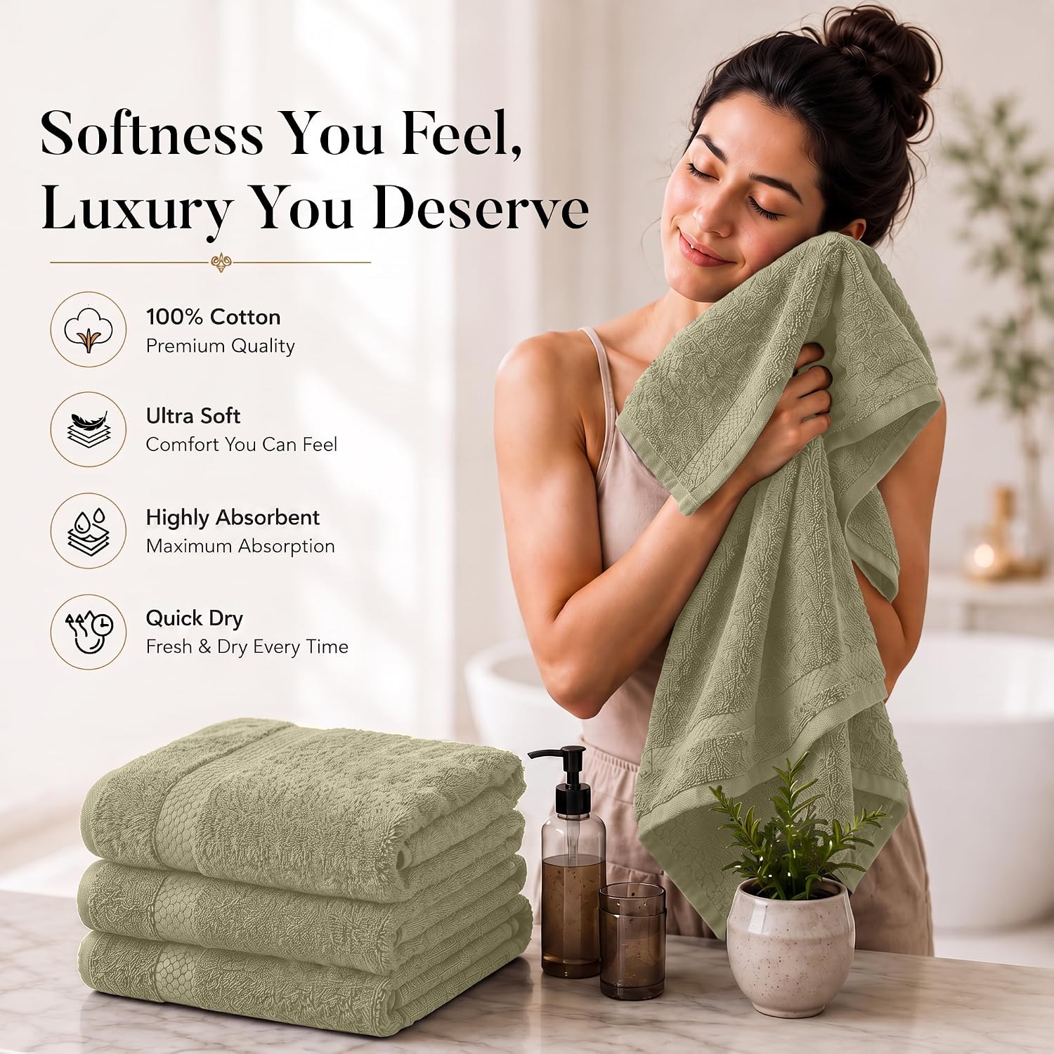 DAN RIVER 600 GSM Cotton Large Bath Towels Set of 4, 27 x 54 Inches, Beige | Larger & Lighter Weight Towels for
