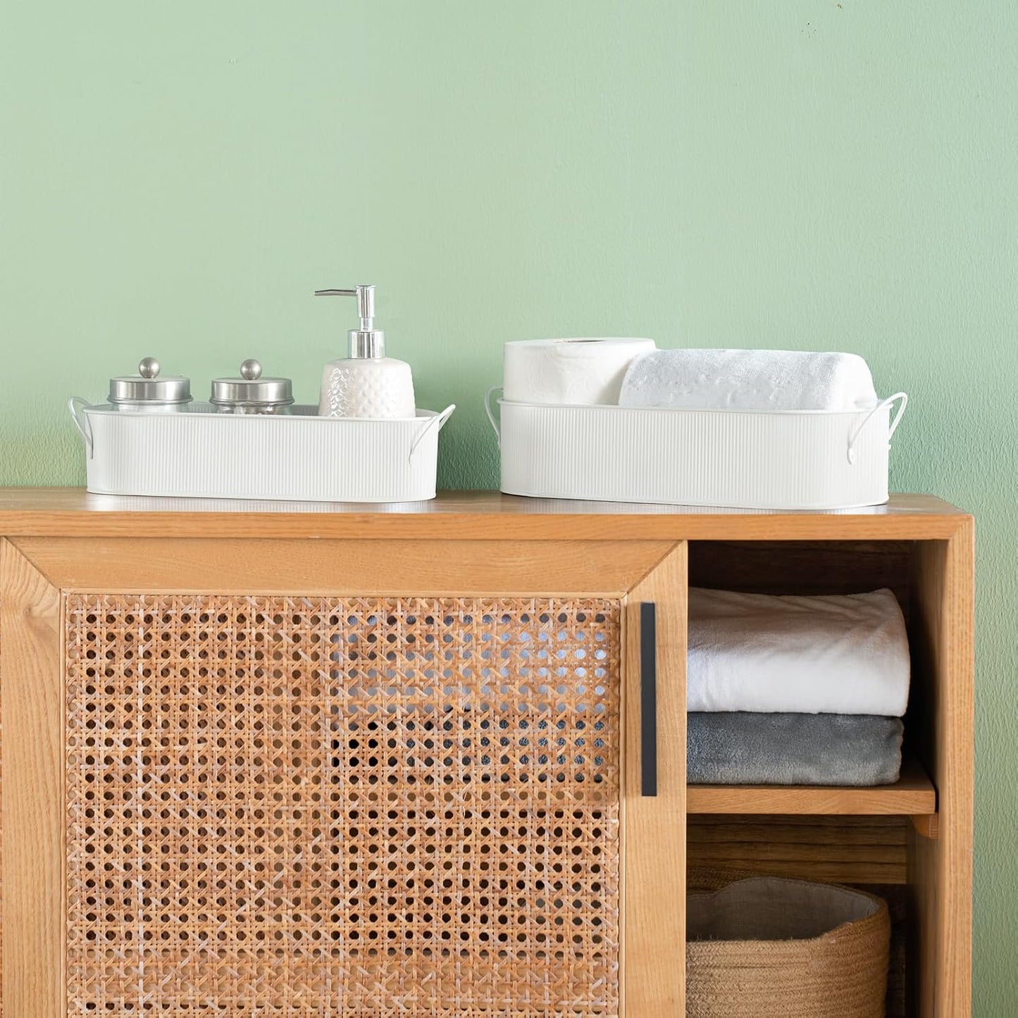Metal Storage Basket for Toilet Tank Top Bathroom Decor / White