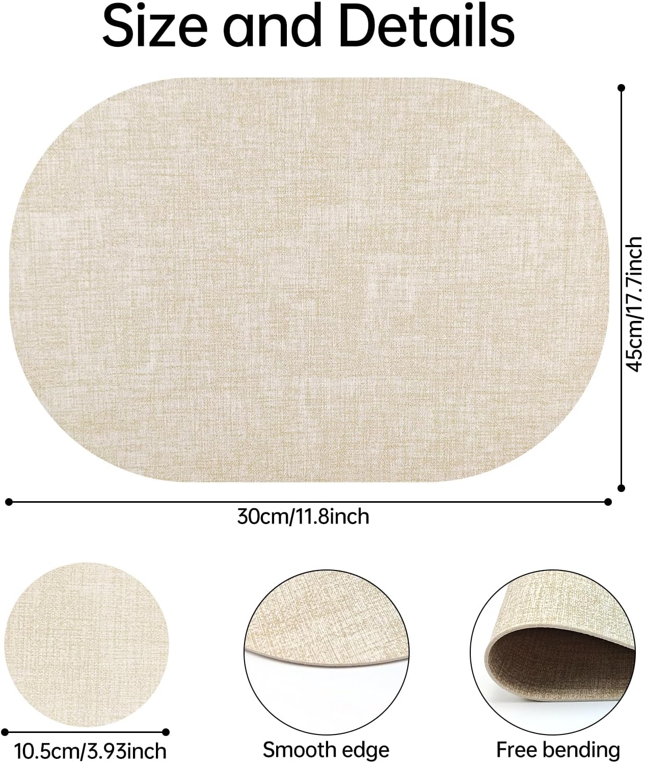 Faux Leather Placemats Set of 6 with Matching Coasters, Heat Resistant PU Oval Placemats, Waterproof Wipeable Washable