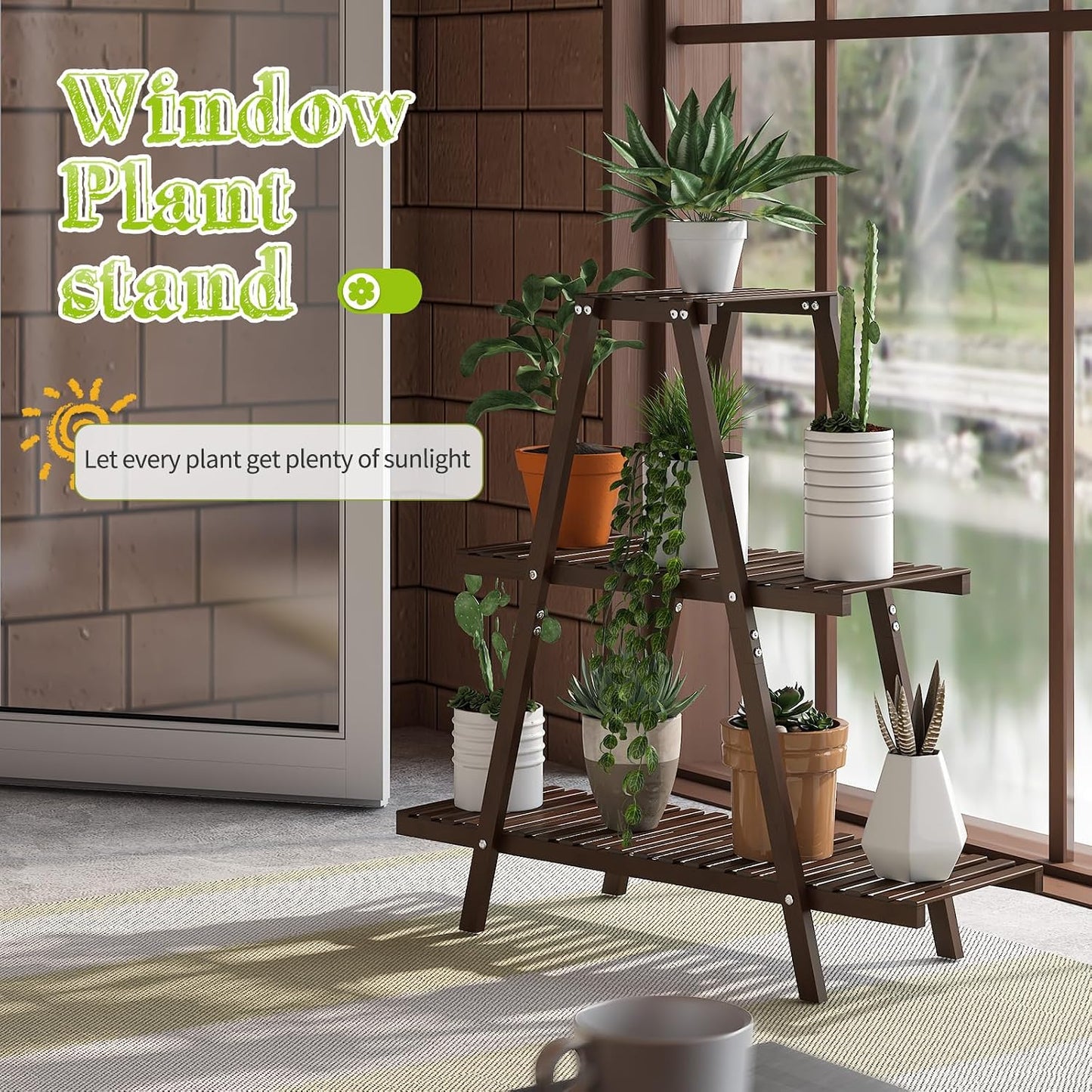 BMOSU Plant Stand Bamboo for Indoor Outdoor Tiered Plant Shelf 8 Potted Flower Holder Ladder Rack Garden Balcony Living
