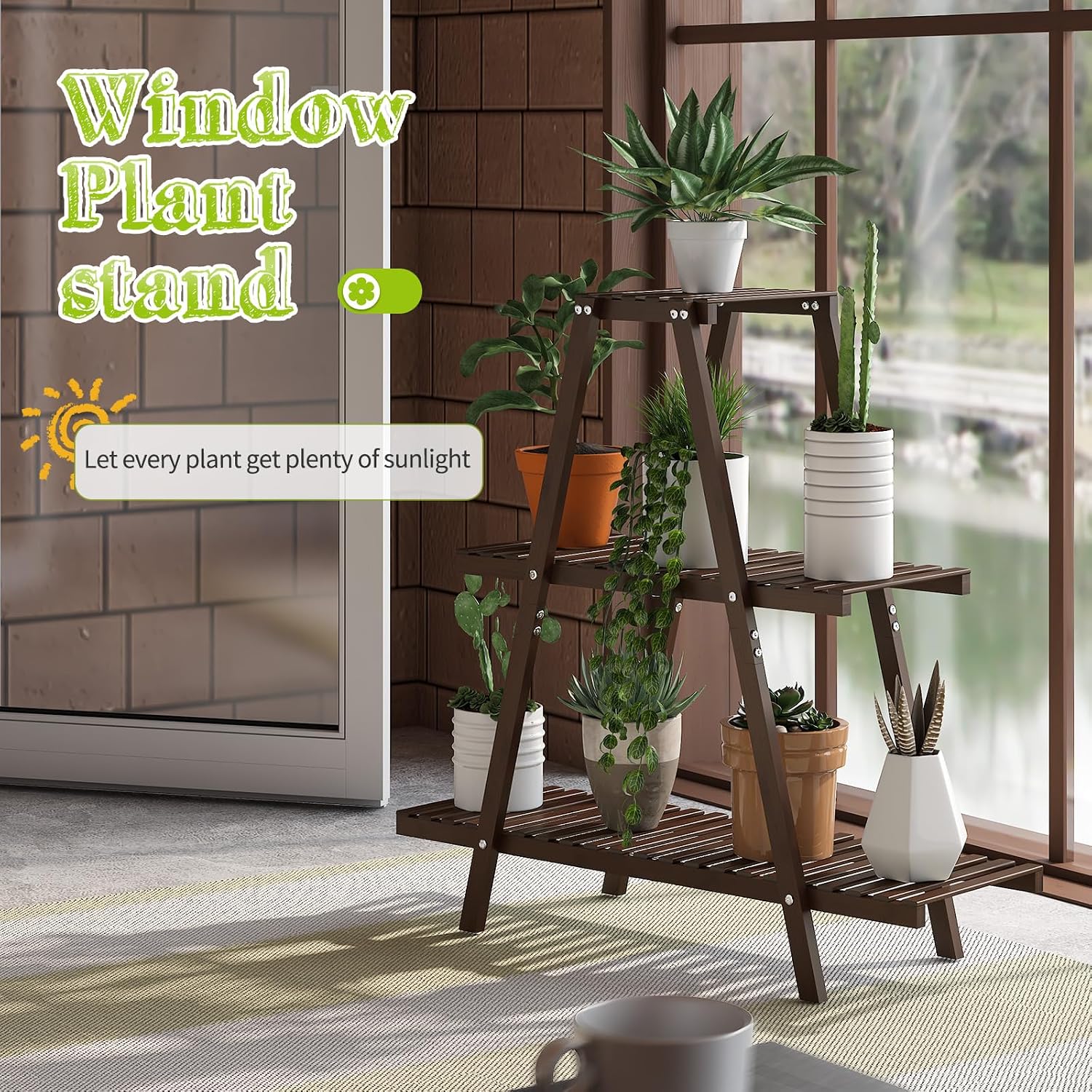 BMOSU Plant Stand Bamboo for Indoor Outdoor Tiered Plant Shelf 8 Potted Flower Holder Ladder Rack Garden Balcony Living