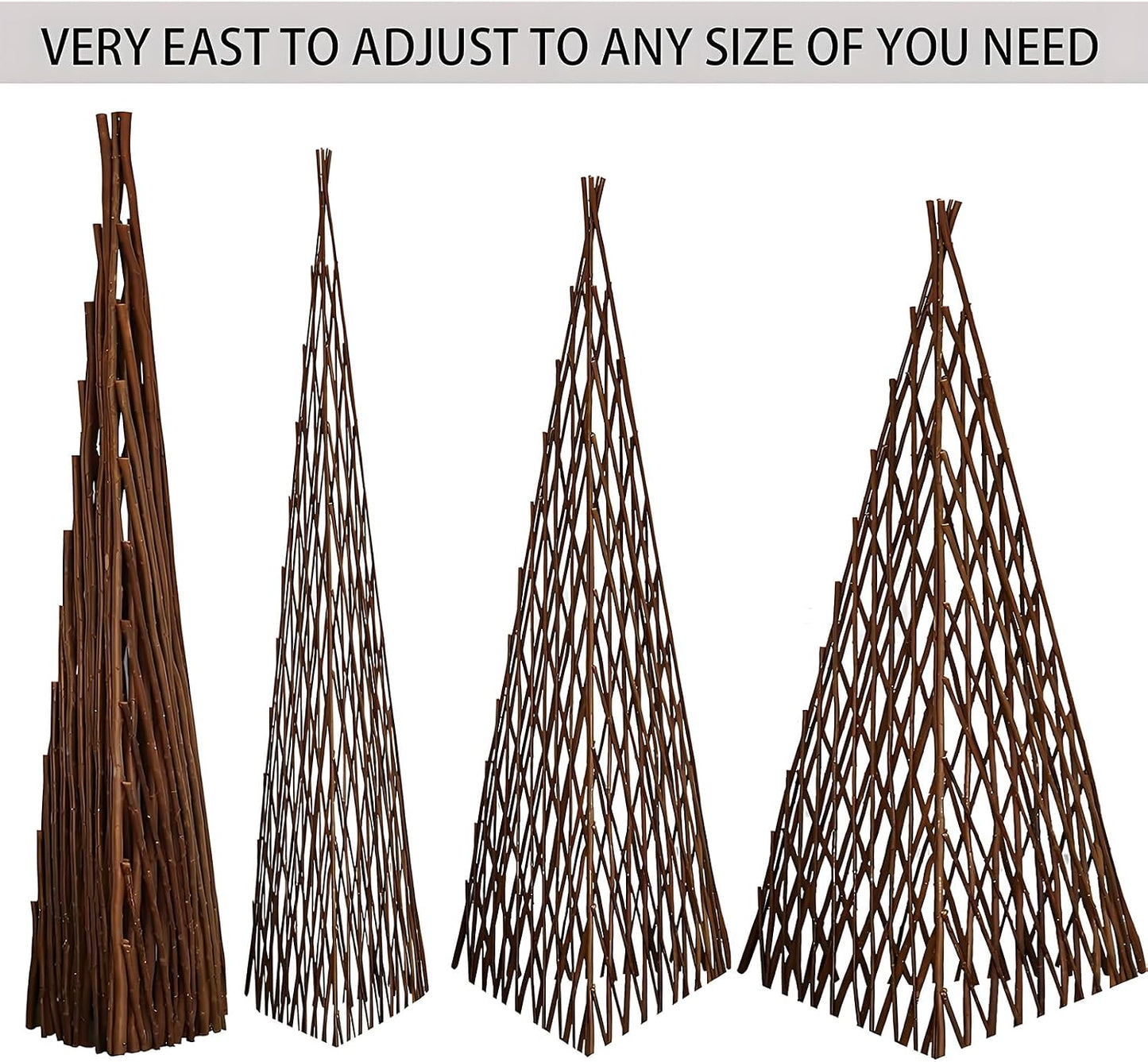 Expandable Teepee Willow Fence, Pyramid Plant Climbing Trellis, Self-Standing Fence for Plants Climbing and Protection