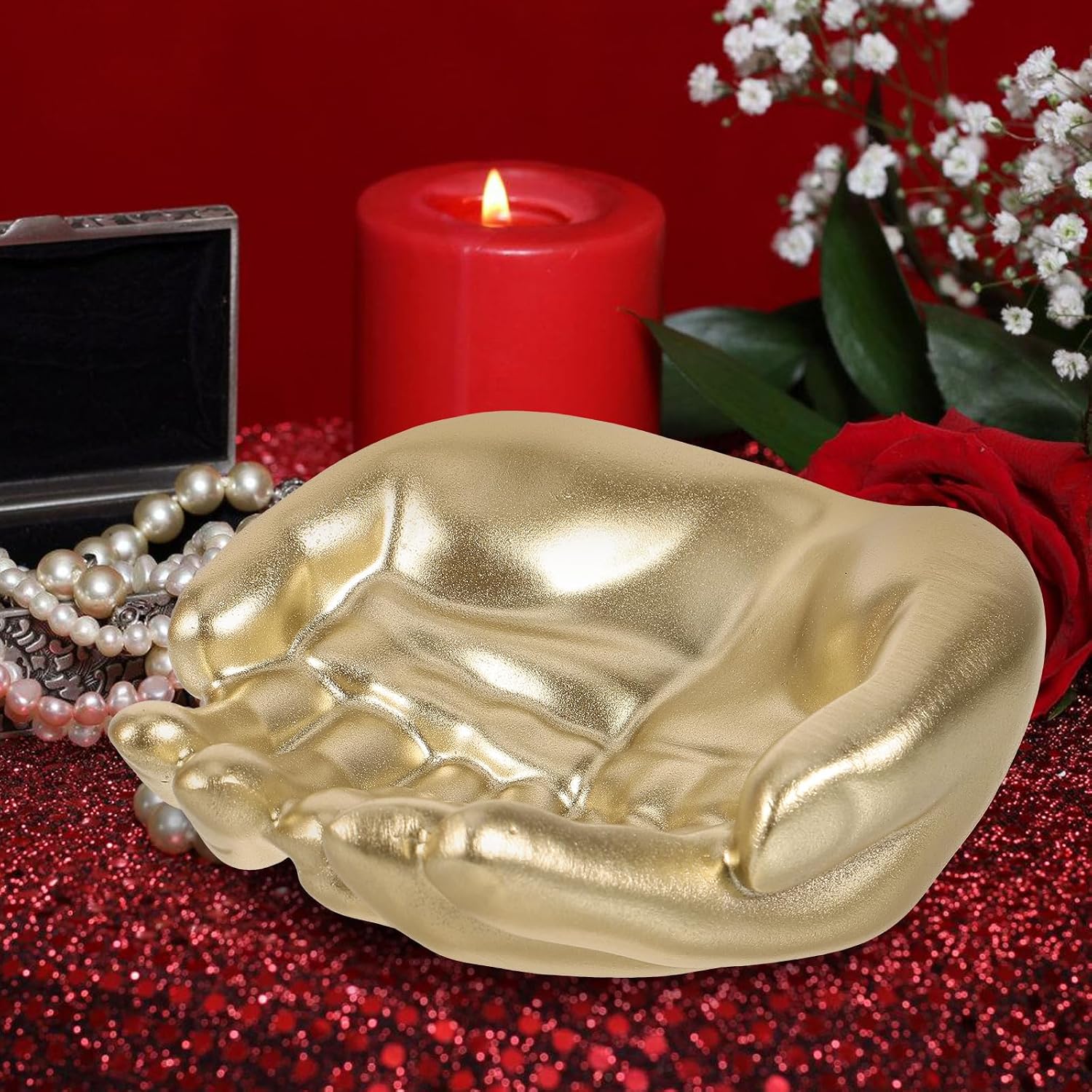 Palm Shape Jewelry Organizer Tray Resin Jewelry Storage Plate / 12 x 10.5 x 4.5 / CM / Golden