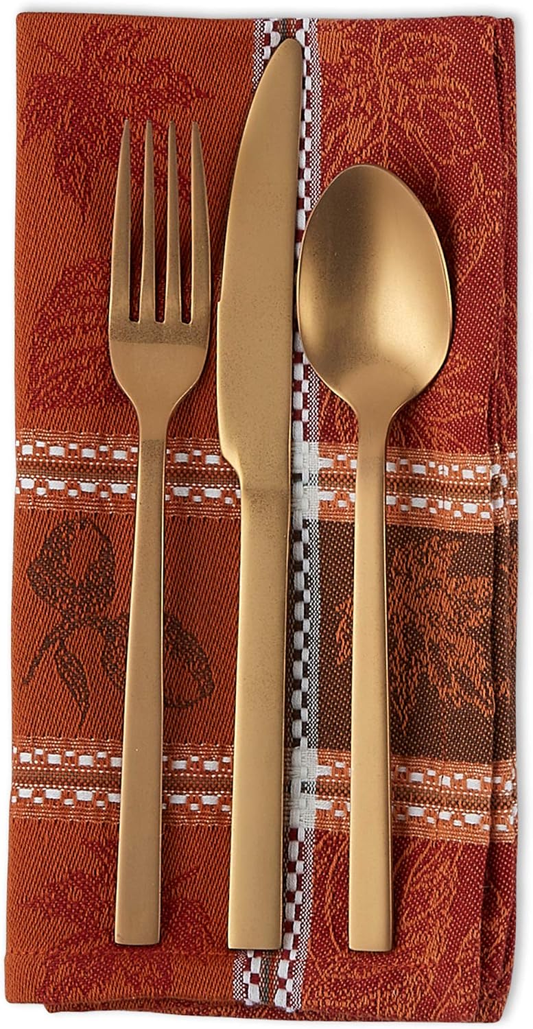 DII Traditional Harvest Wheat Jacquard Collection Thanksgiving Fall Table Décor Damask Cotton, Square Napkin Set