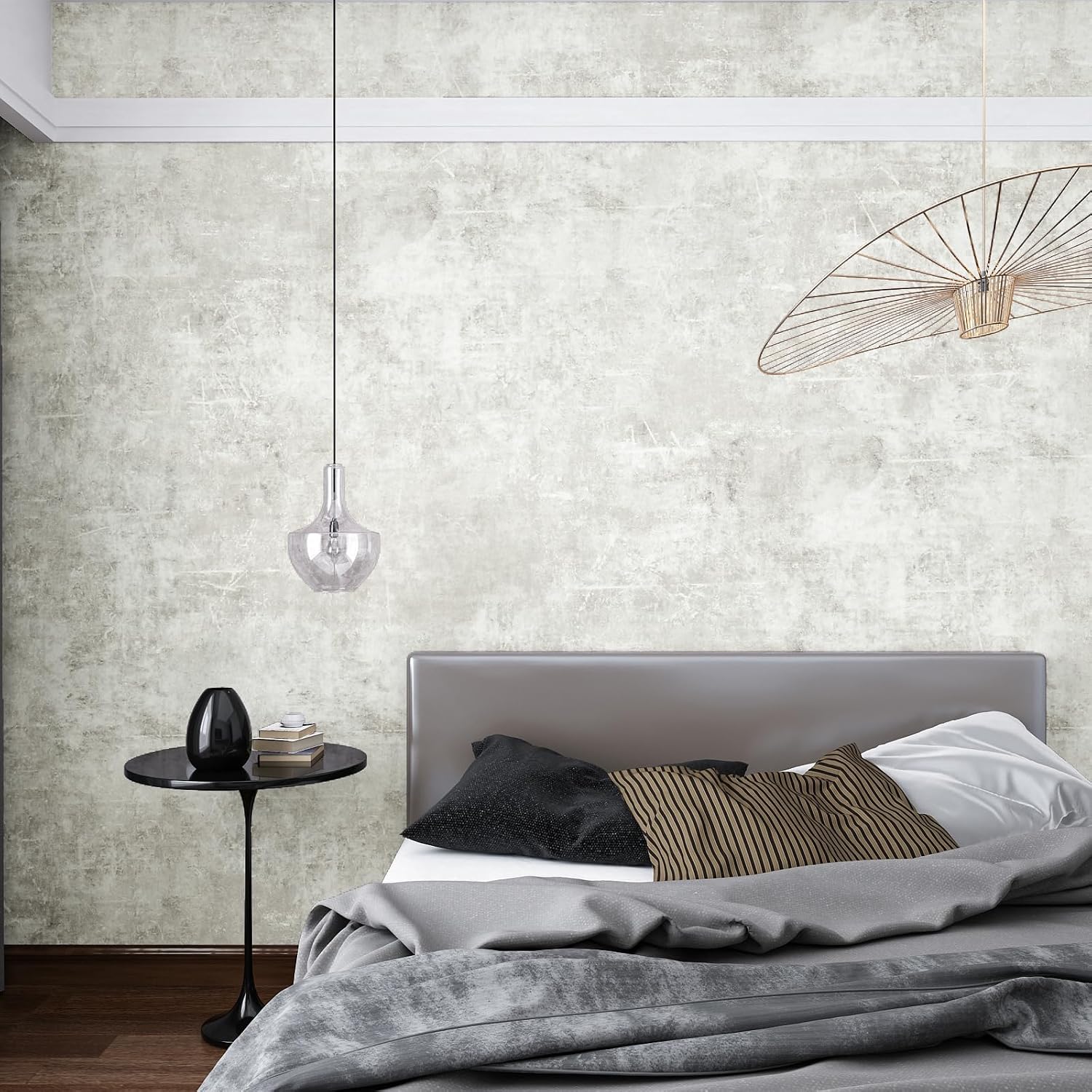 Distressed Concrete Wallpaper Peel and Stick Modern Limewash Wallpaper / 24''x118 / Light Grey