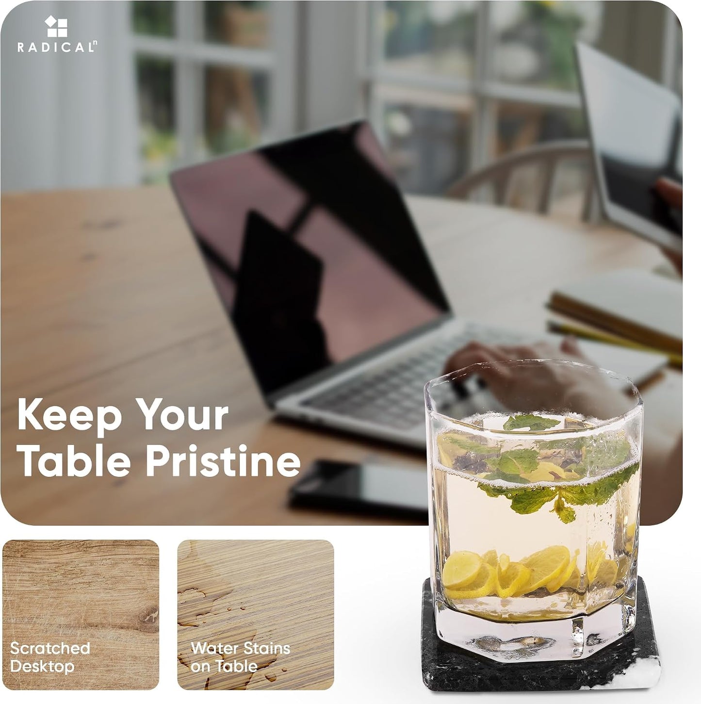 Holder / Marble Coasters Handmade 3.5" Square Coasters for Drinks / Black / Set of 6