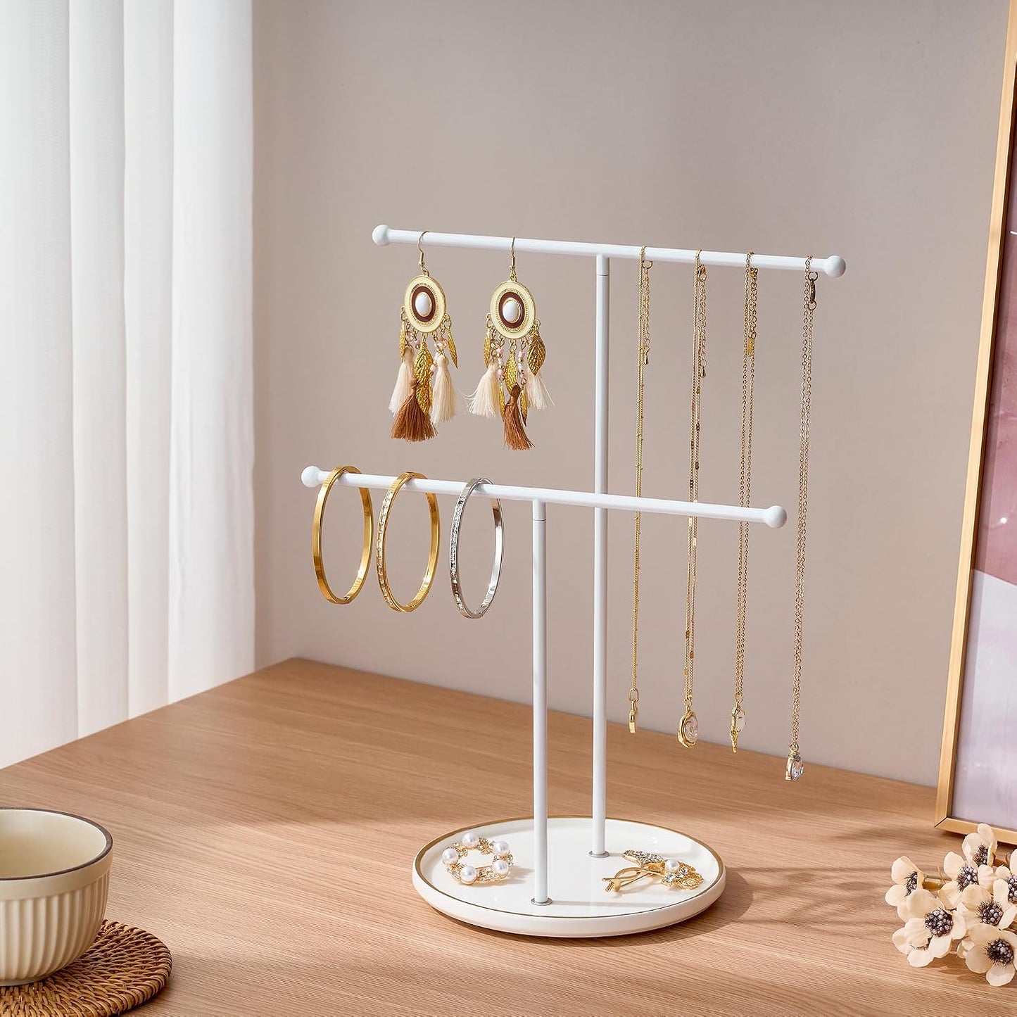 Ceramic Tray / White Jewelry Holder Stand / White Tray White Bar