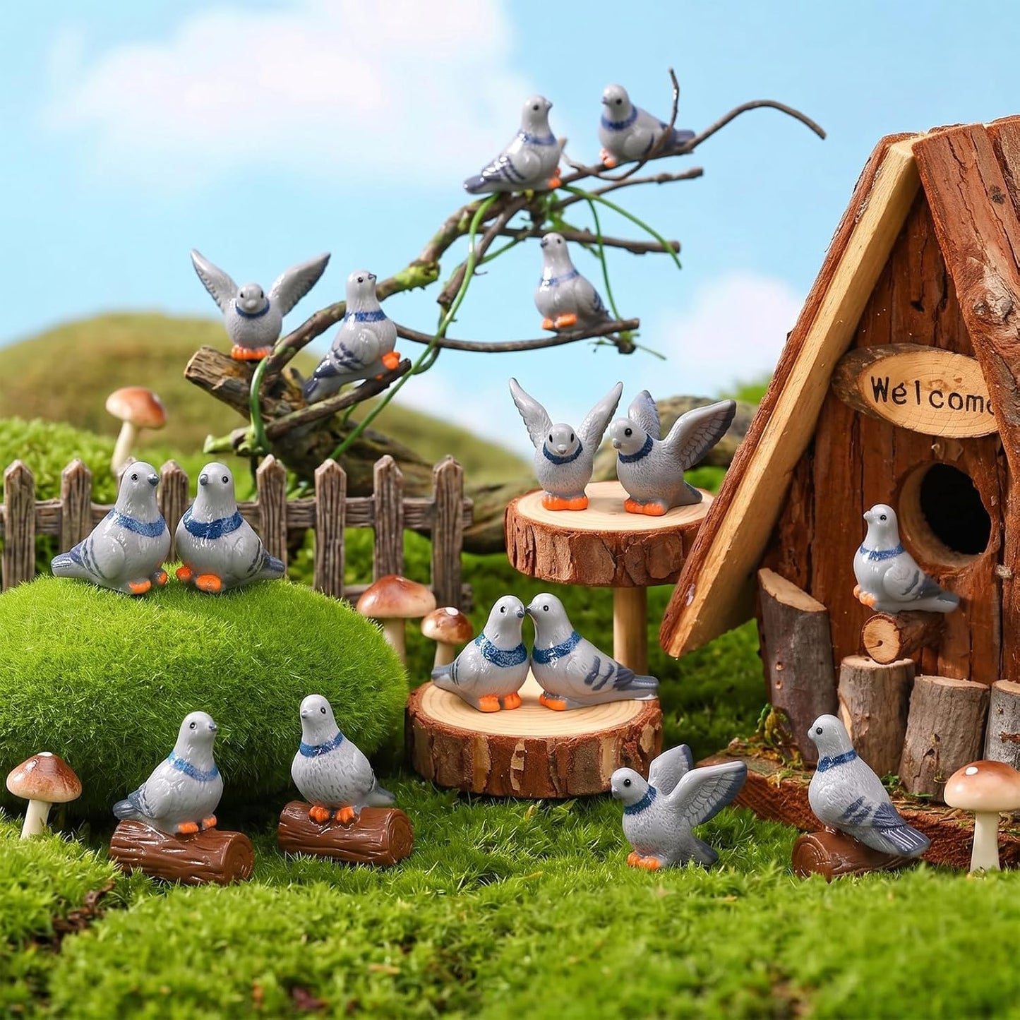 Tiny Resin Birds Statues Bulk Decorative Pigeons Figurines / Cute Pigeon / 1 Inch / Set of 50
