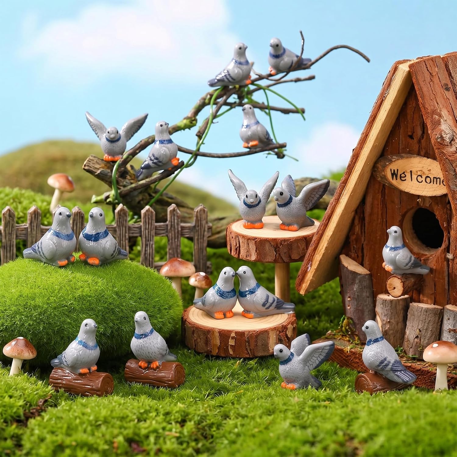 Tiny Resin Birds Statues Bulk Decorative Pigeons Figurines / Cute Pigeon / 1 Inch / Set of 50