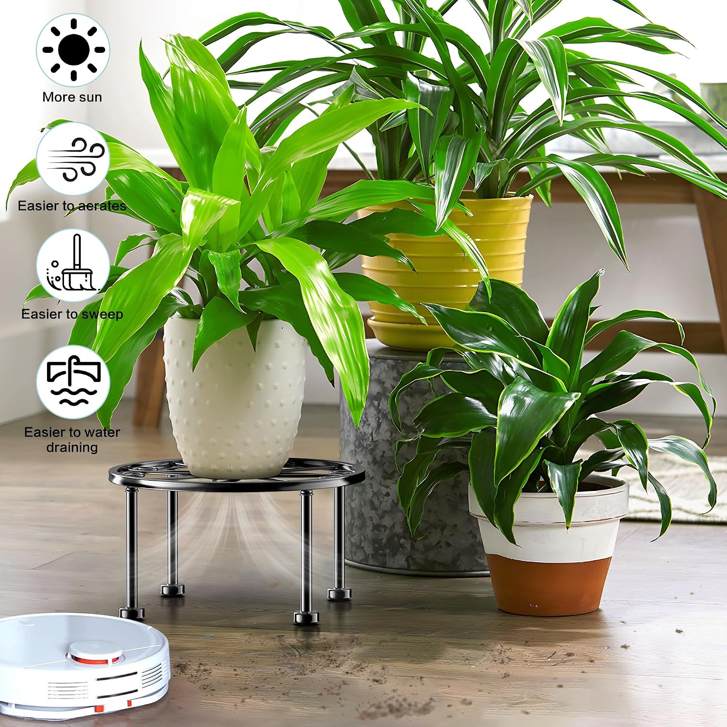 Garden Gifts Plant Lovers Gifts 3 Packs Black Metal Plant Stand with Anti-Slip Base Rustproof Heavy Duty Decorative