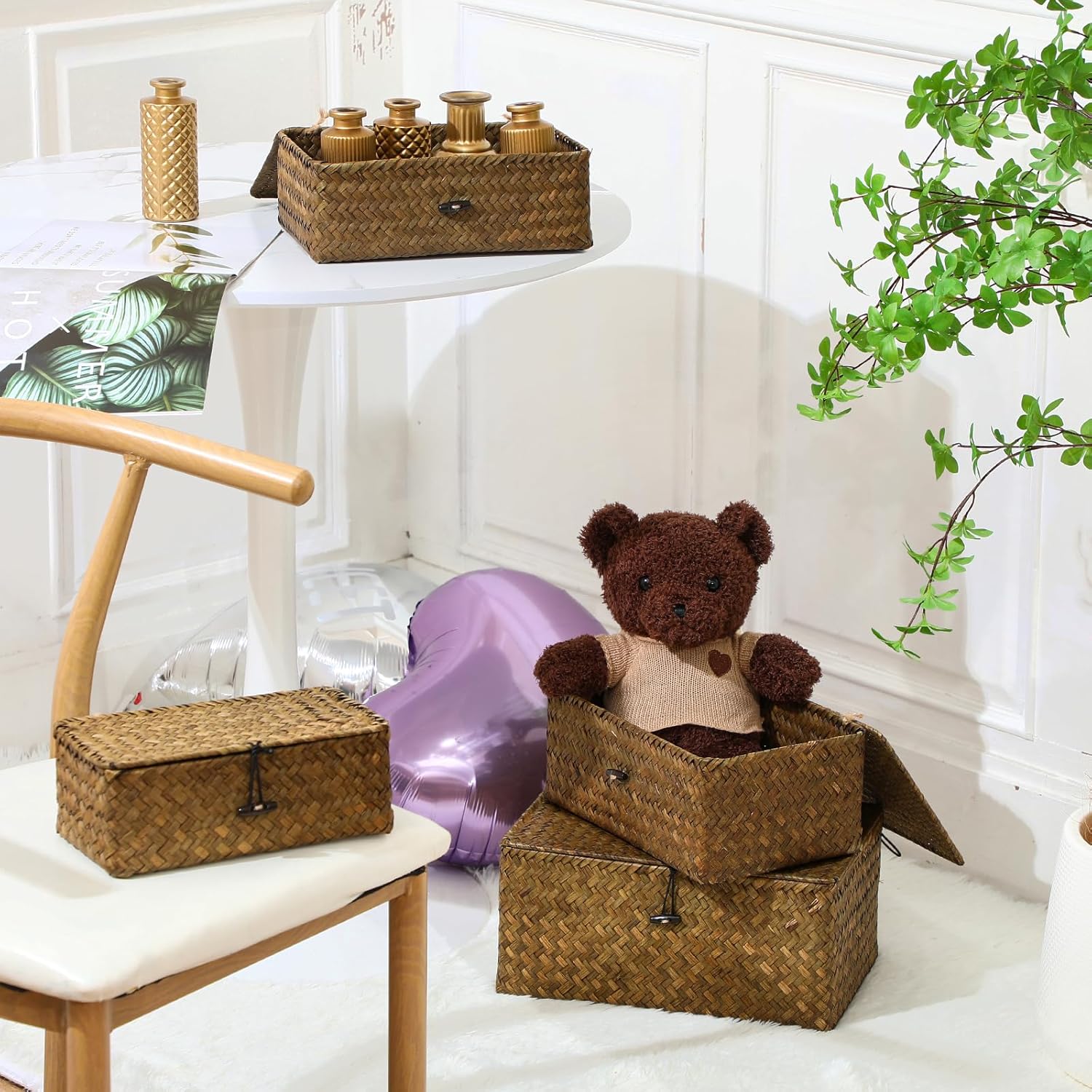 Wicker Storage Baskets Organizer / Retro Color / Set of 4