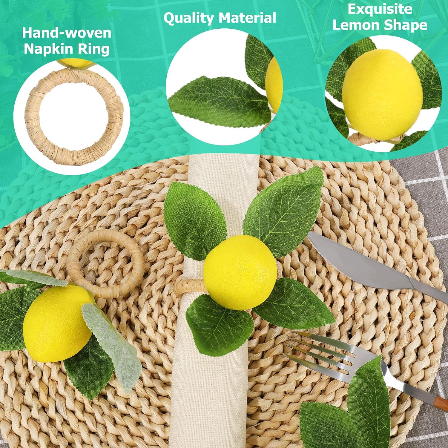 Vine Leaves Rustic Farmhouse Napkin Holders Summer Fruit / Yellow / Set of 15