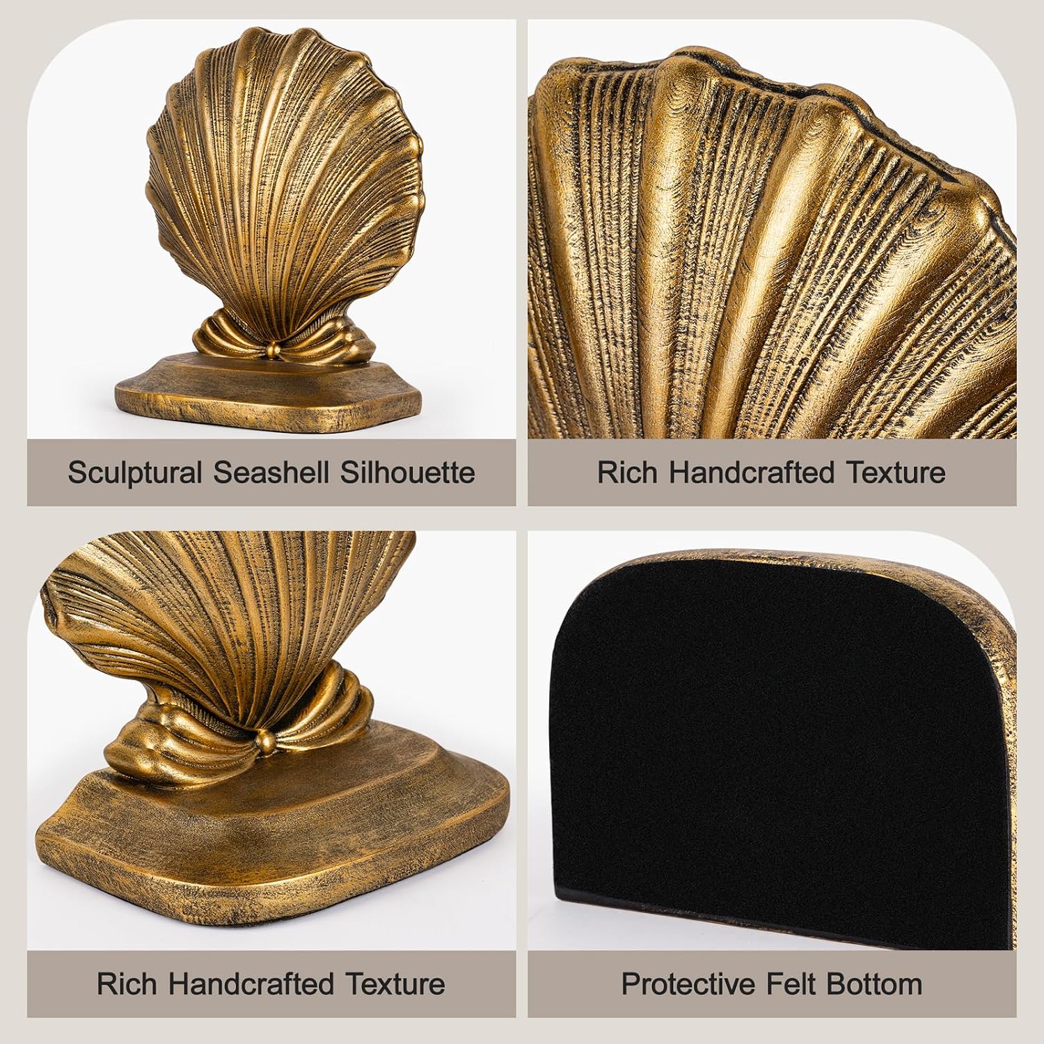 Resin Seashell Book Ends / Gold