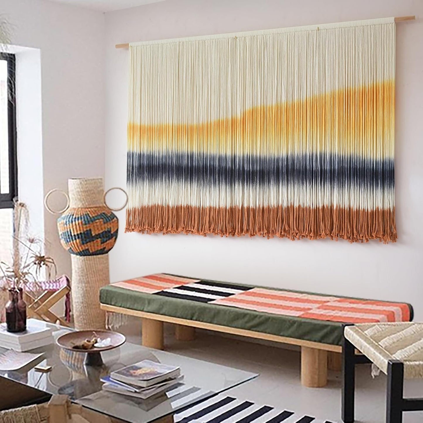 Macrame Wall Hanging Extra Large Dip-Dyed Coastal Tapestry Boho Wall Decor / Yellow1