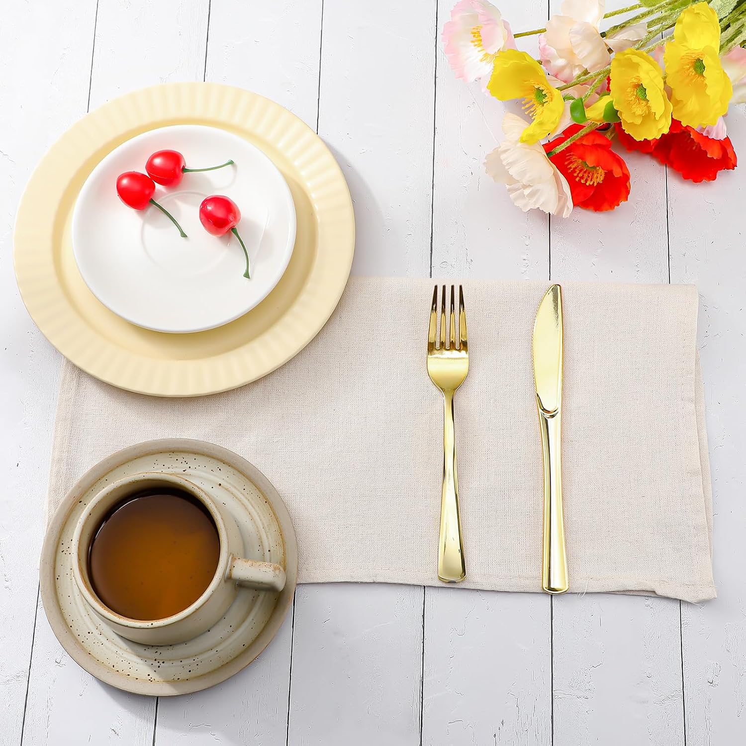 Mixweer Set of 40 Beige Cloth Linen Napkins Bulk Reusable Cotton Dinner Napkin 16 x 16 Inch Washable Pastel Soft Table