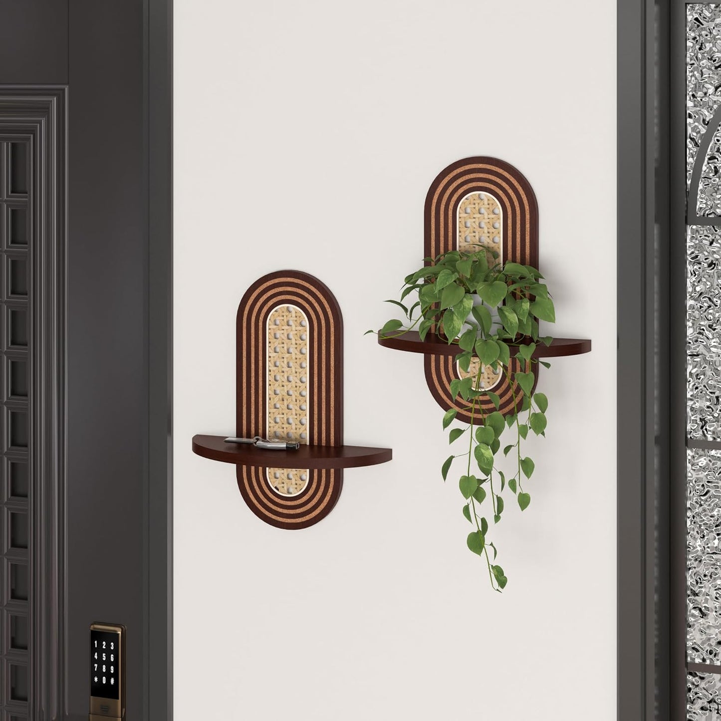 Boho Decor Wall-Mouted Shelves Book Display Rattan Shelf / Brown