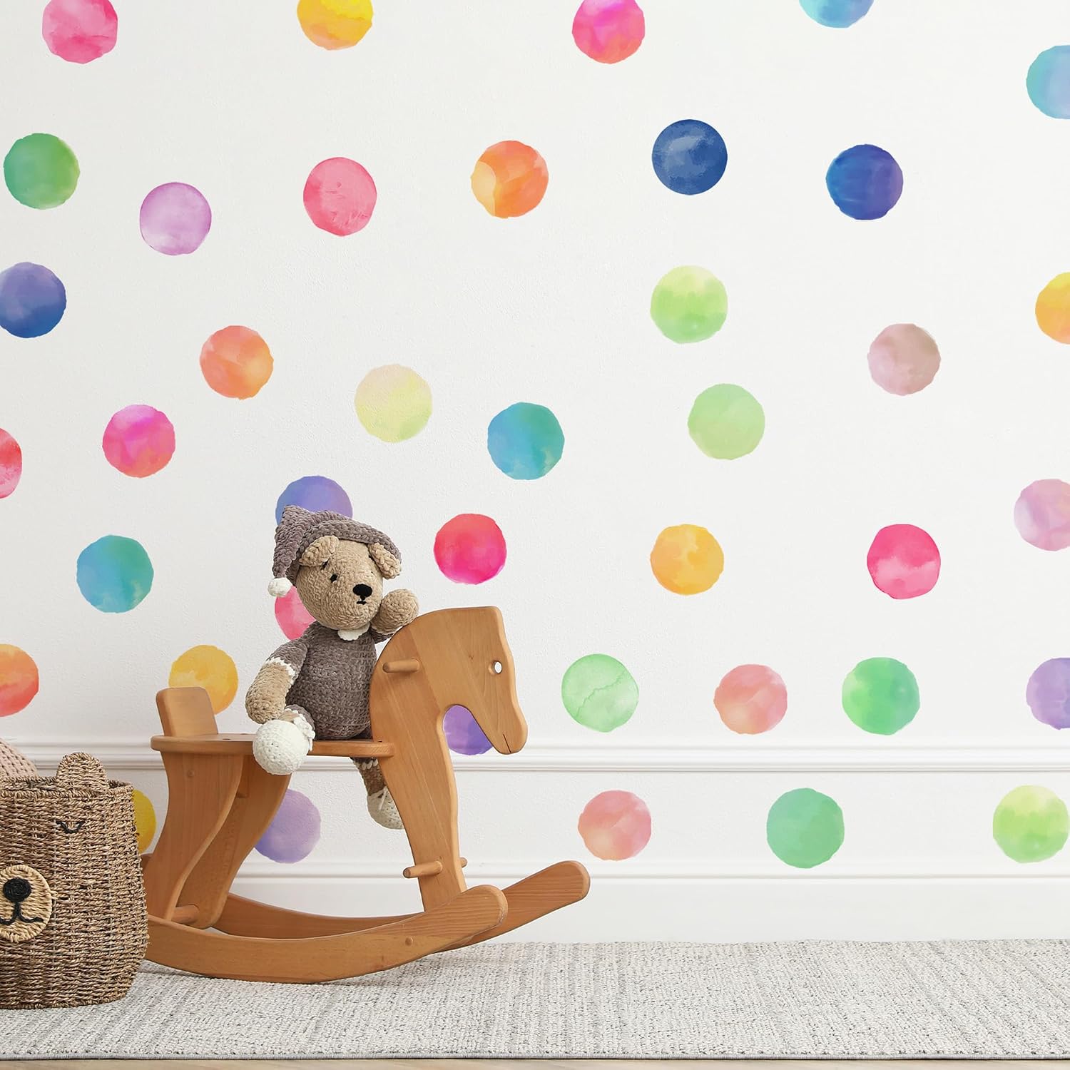 Rainbow Colored Removable Round Stickers / Boho Watercolor Polka Dot Wall Decals