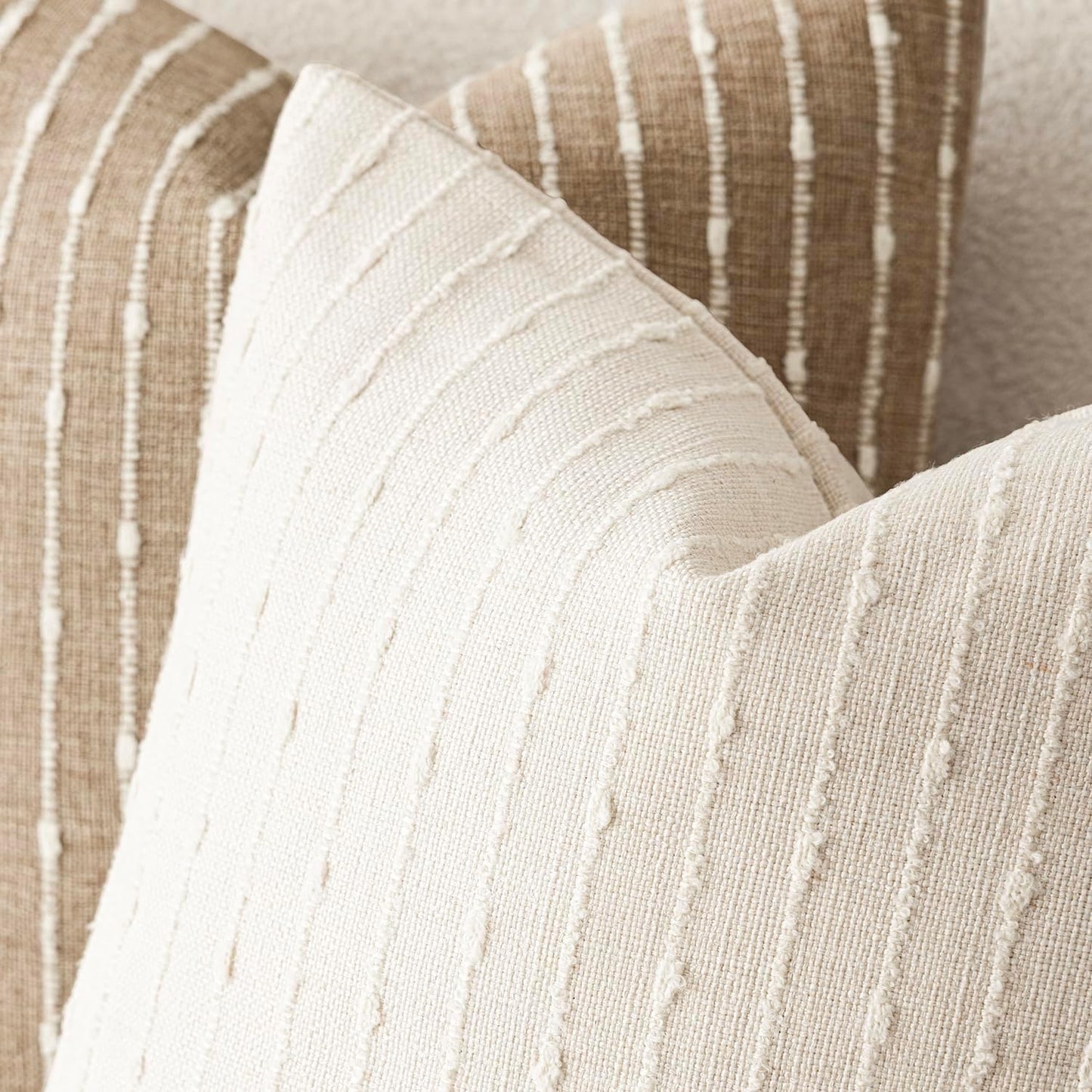 Decorative Jacquard Boucle Throw Pillow Covers Accent Textured / 18 x 18 / Cream White / Set of 2
