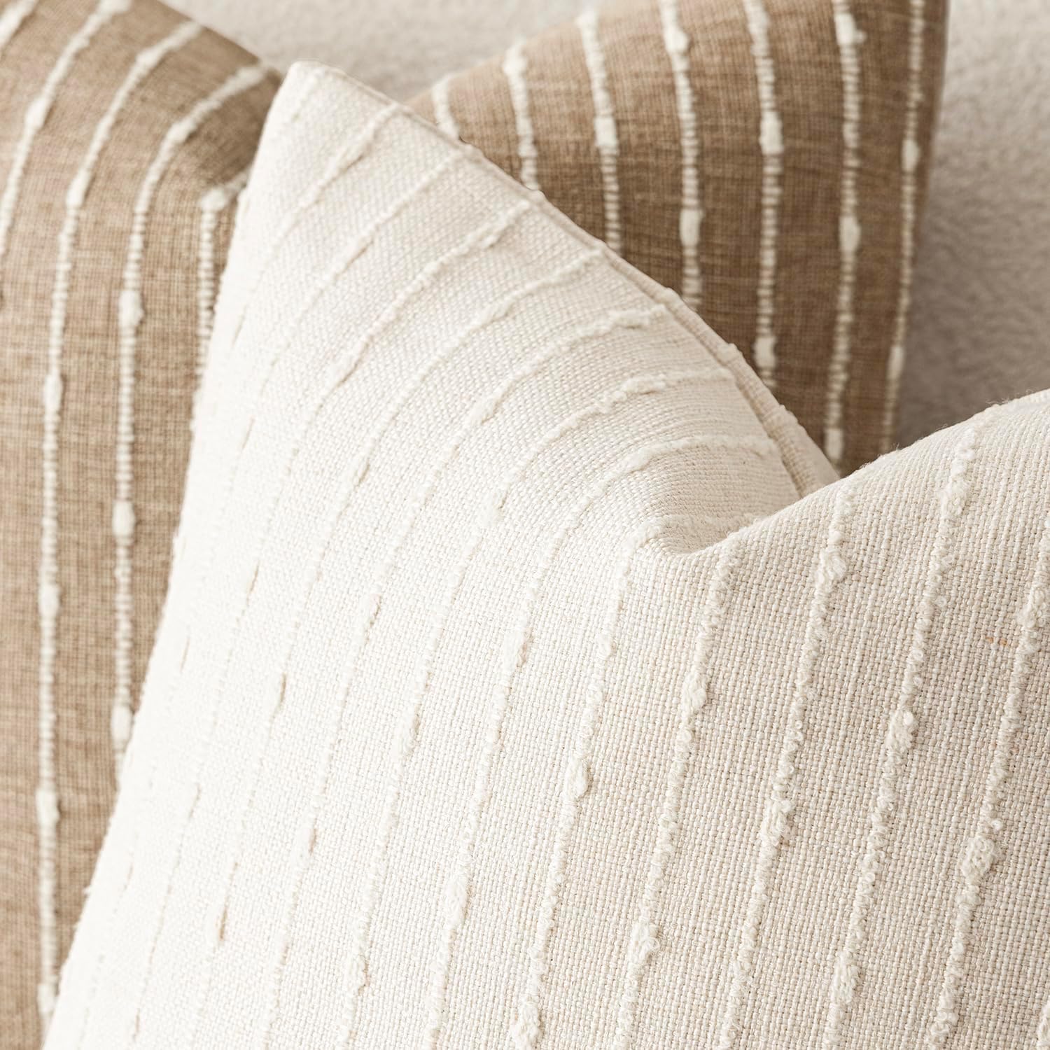 Decorative Jacquard Boucle Throw Pillow Covers Accent Textured / 18 x 18 / Cream White / Set of 2