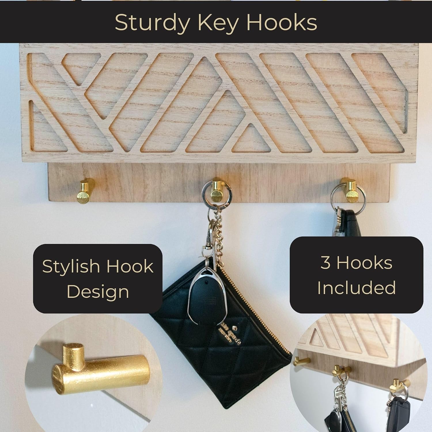 3 Hooks / 2-Tier Letter Organizer / Natural Wood