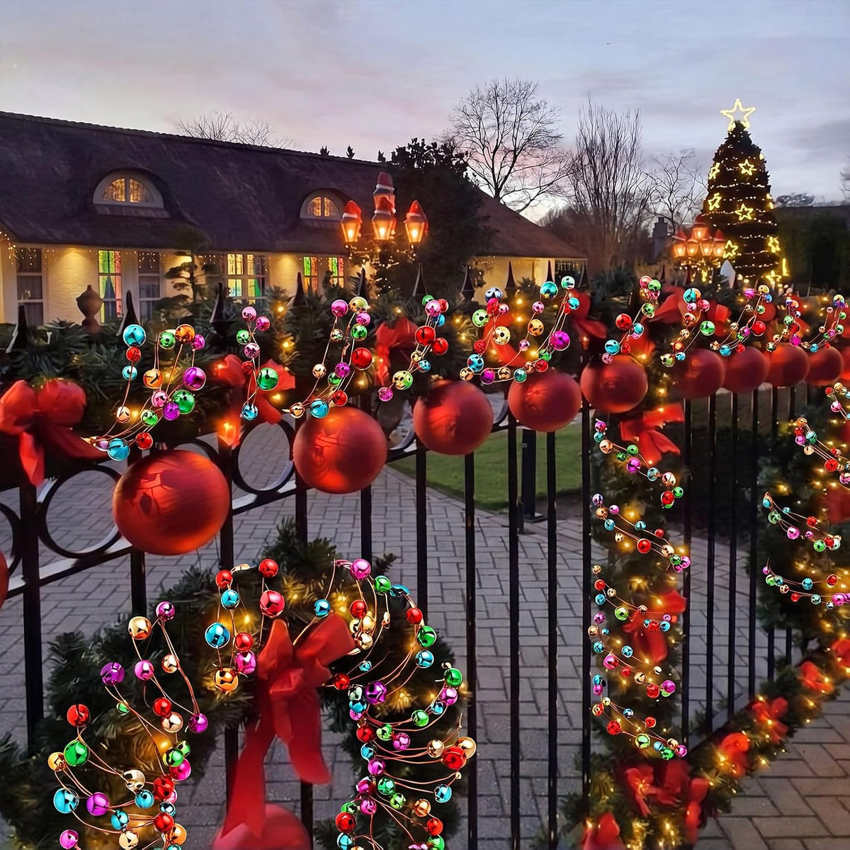 WILLBOND 18 ft Multicolor Christmas Ball Garland Ball Ornaments Hanging Baubles Ornament for Xmas Christmas Tree