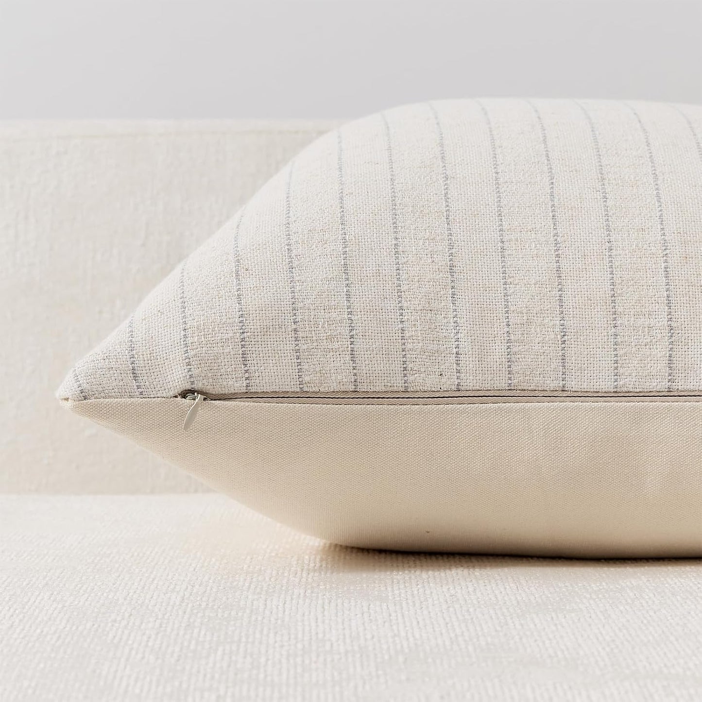 Linen Striped Throw Pillow Covers Neutral Couch Pillow Cases Farmhouse / Grey / 18 x 18 / Set of 2