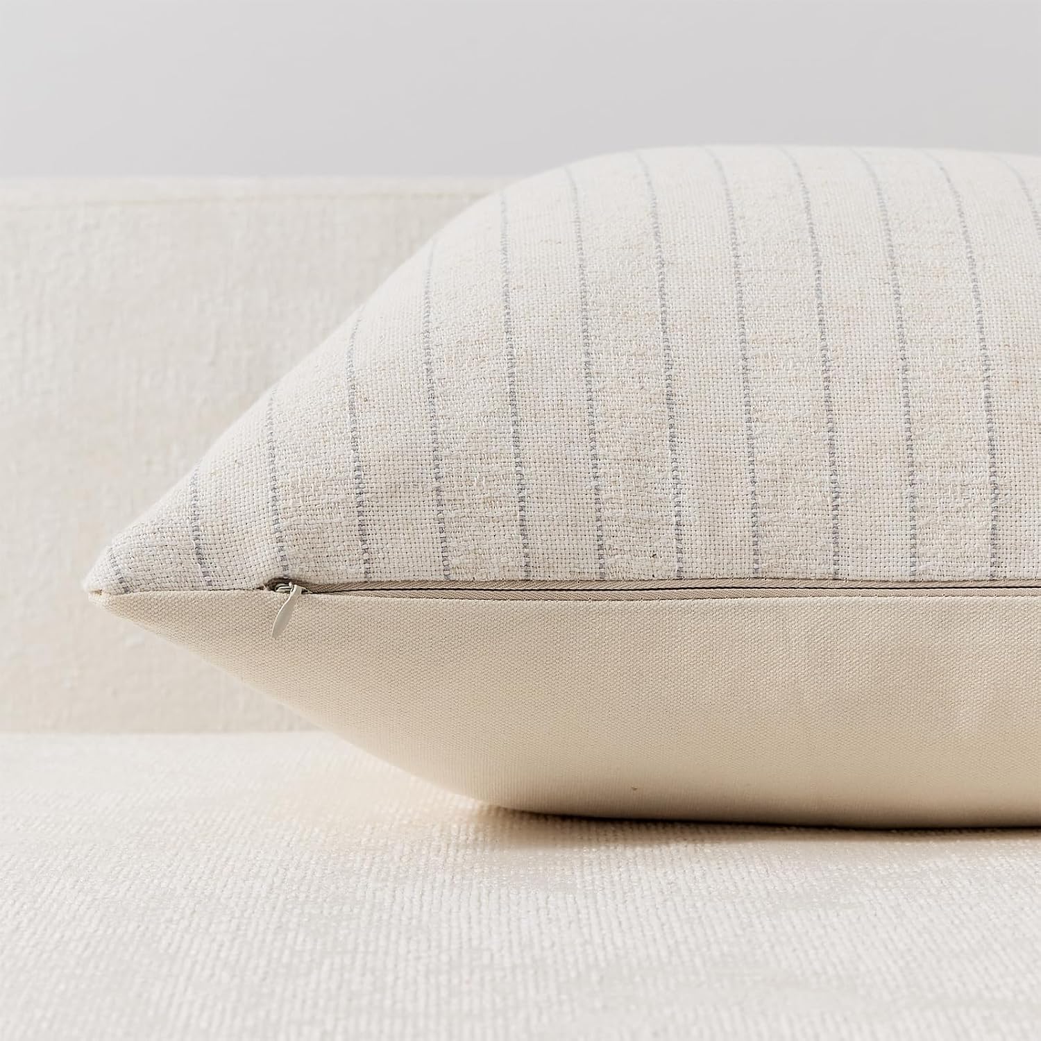 Linen Striped Throw Pillow Covers Neutral Couch Pillow Cases Farmhouse / Grey / 18 x 18 / Set of 2