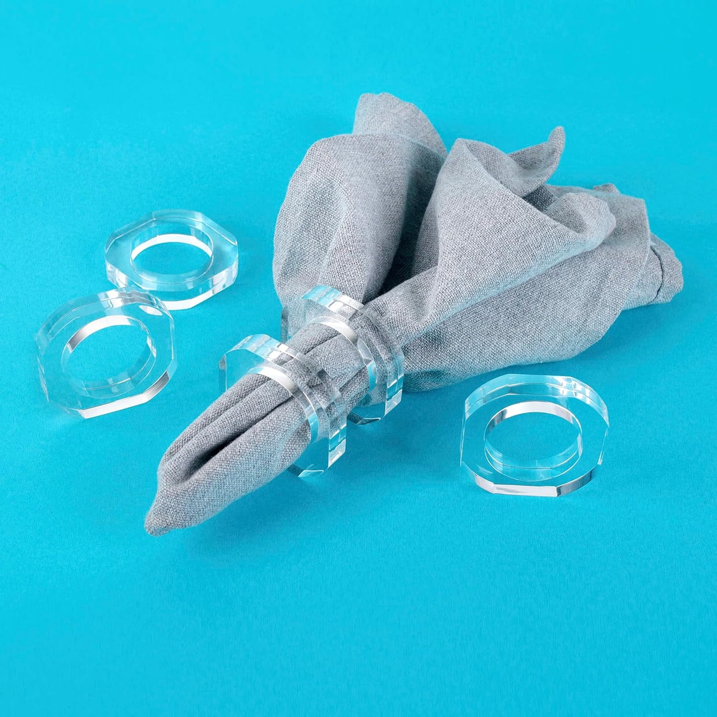 Clear Acrylic Napkin Rings, Bulk Set of 12, Table Settings | 2.25x2.25x0.5 in each, lightweight plastic, reusable, easy