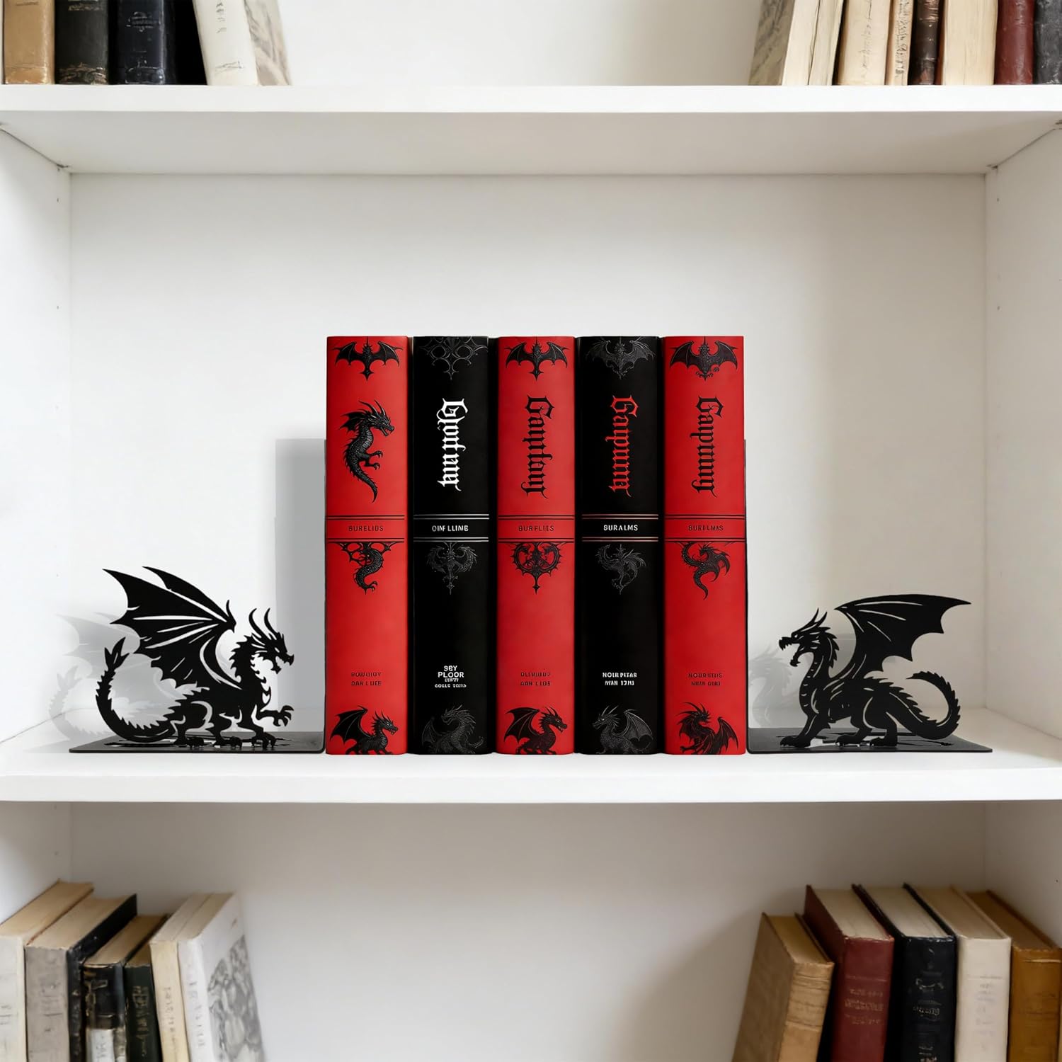 Book Ends / Iron Gothic Decorative Bookends / Dragon / Matte Black