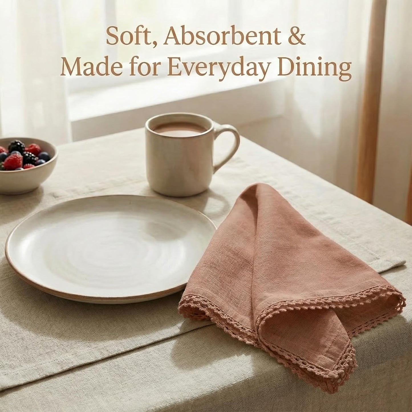 ACCENTHOME Blush Cloth Napkins Set of 12 18x18 inch Cotton Linen Dinner Napkins - Washable Soft Premium Hotel Quality